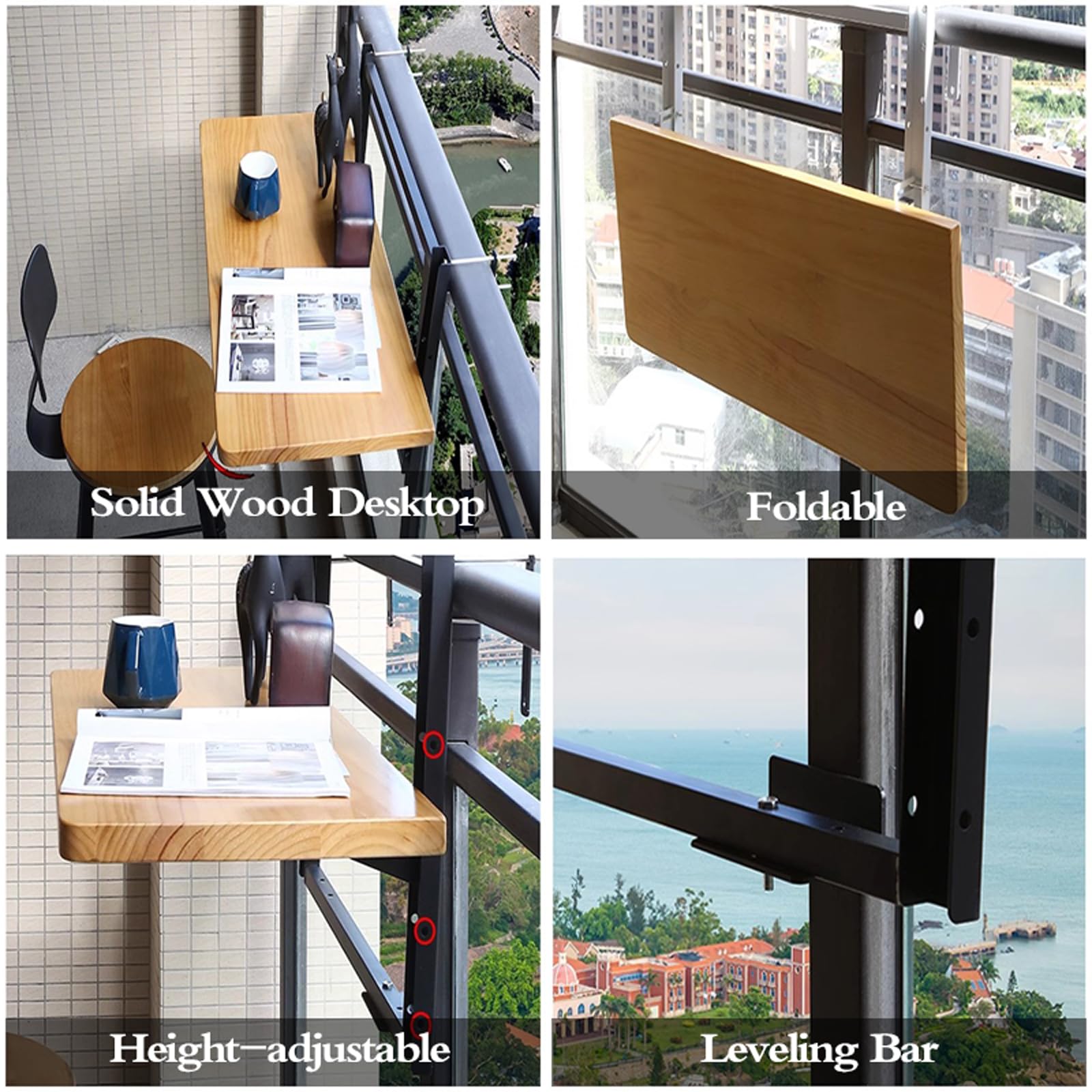 Mesa de balcón plegable que ahorra espacio, resistente mesa colgante para uso al aire libre, diseño suspendido, ideal para suministros de oficina y plantas en maceta