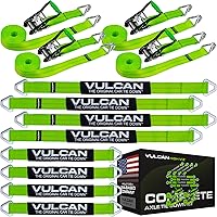 Vista 10 de VULCAN Kit completo de amarre de correa de eje con correas de trinquete de gancho a presión, amarillo clásico, incluye (4) correas de eje de 22