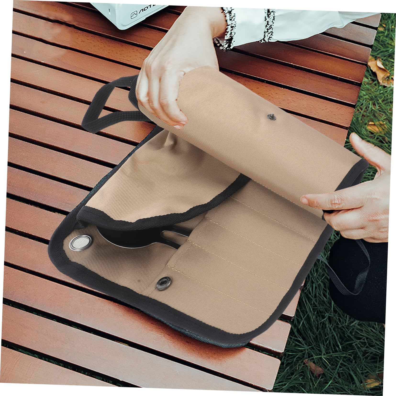 Kisangel Reisegeschirr Satz aus Edelstahl mit Nylon Tragbare Bestecktasche und Grillgeschirr Tasche Leicht zu Reinigen für Sommerferien und Outdoor Ausrüstung