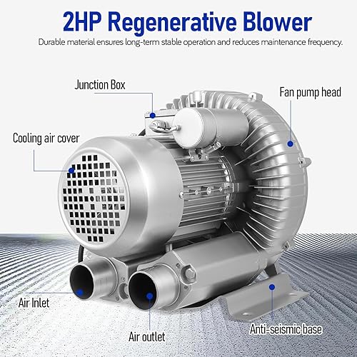 Miniatura 9 de Ciieeo Pump Sewage Blower Fish Tank Air Pump Aquarium Blower Fan Pond Sewage Aeration Large Airflow Fish Tank for Saltwater Aquarium Silver