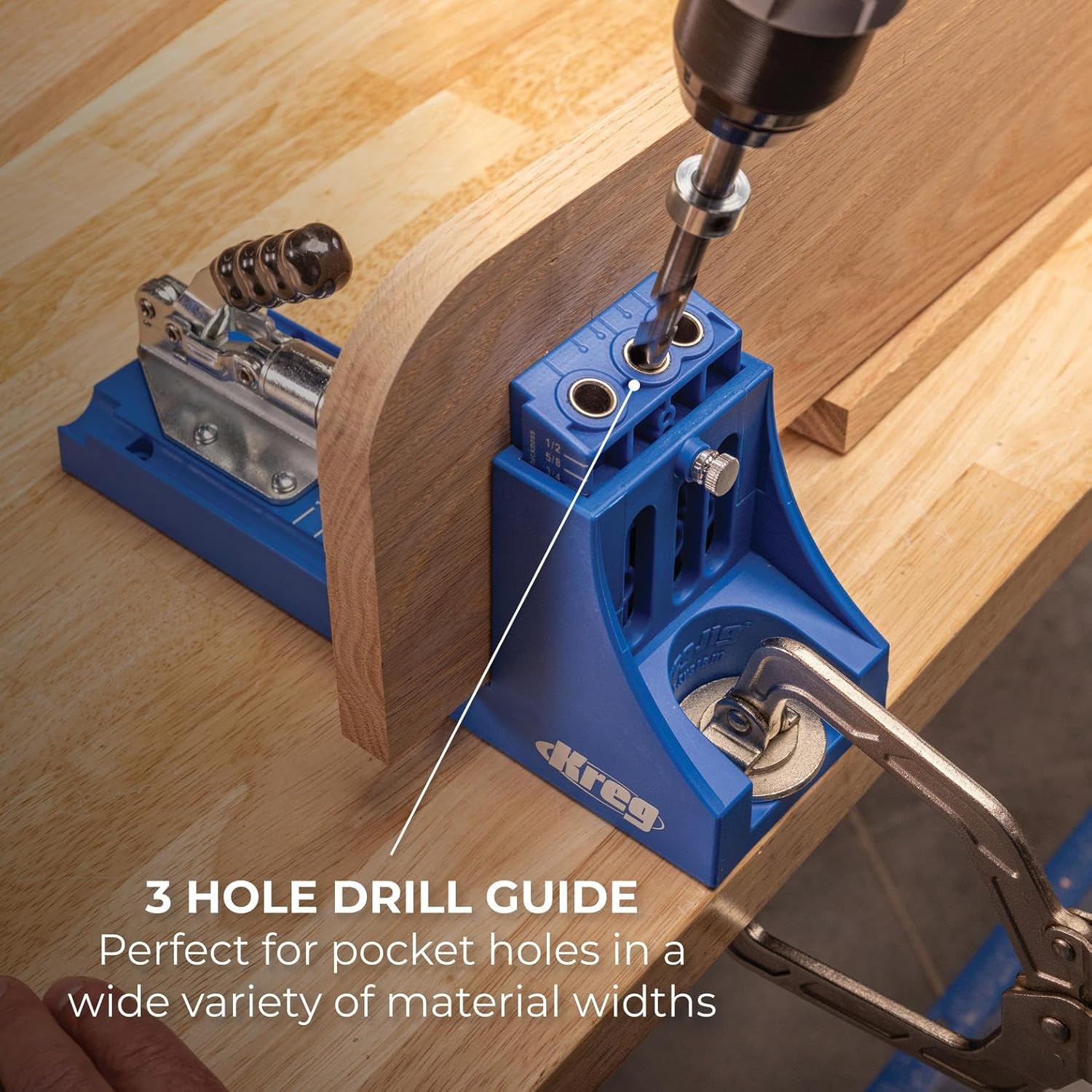 Kreg K4 Pro Bundle with Drill, Battery & Charger - Adjustable, Versatile Jig - Create Rock-Solid Joints - Easily Adjustable Drill Guides - For Materials 1/2" to 1 1/2" Thick - KPTDRK4B