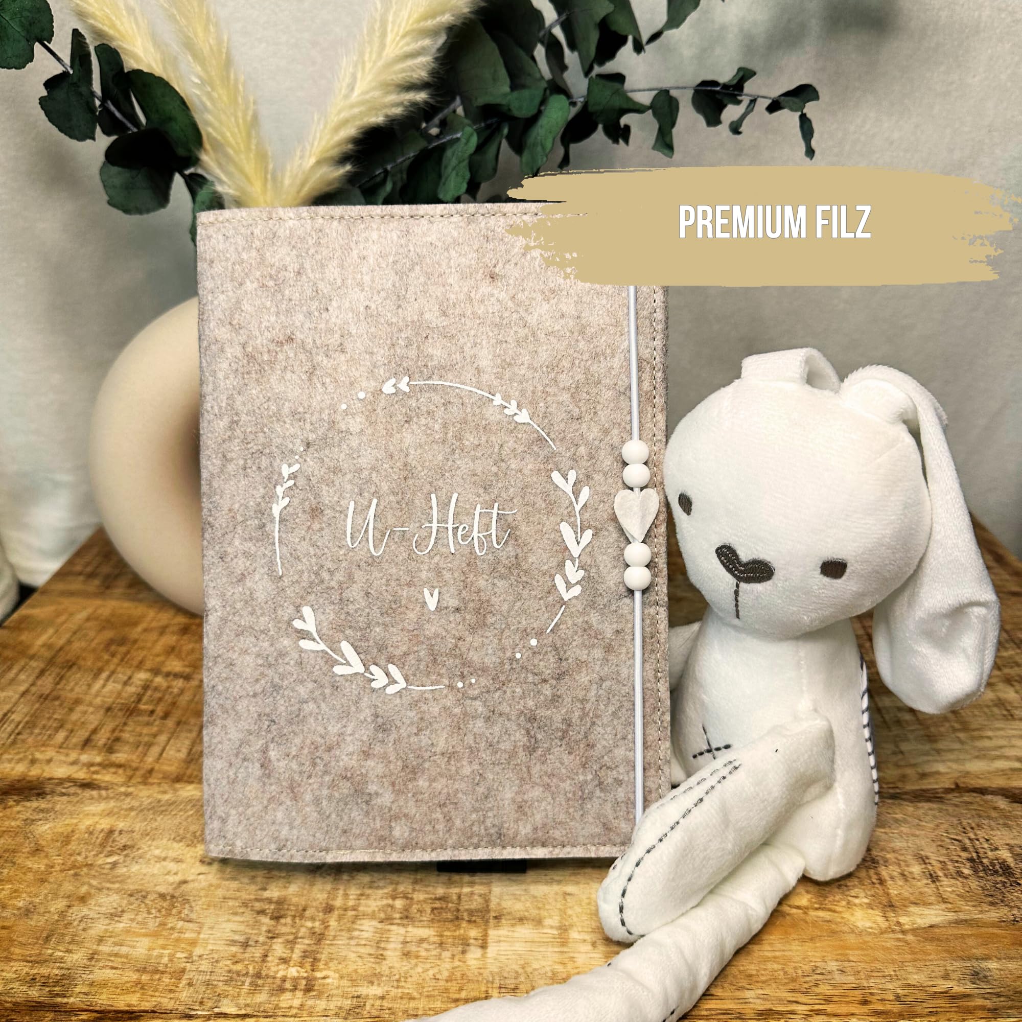 Premium U-Heft und Impfpasshülle aus Filz für Untersuchungsheft - mit Fächer für Ultraschallbild, Impfpass, Versichertenkarte, Stift - Handmade Uheft Schutzhülle Impfpasshülle