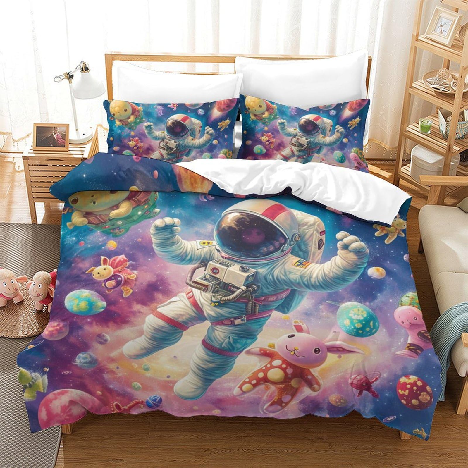 Housse de couette astronaute microfibre fermeture éclair, lit ado propre en un clin d'œil