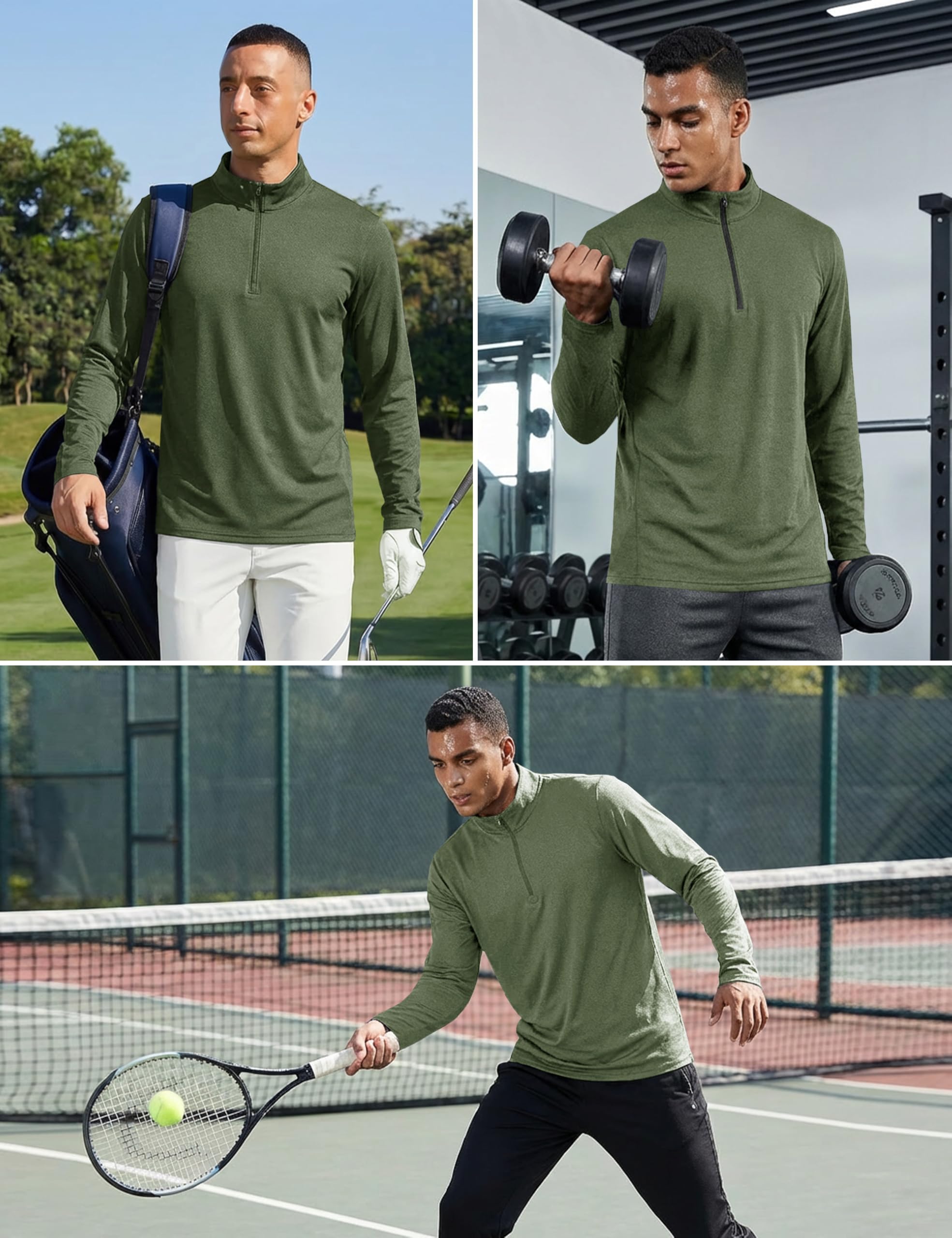 KEFITEVD Top sportivo da uomo con cerniera a 1/4, a maniche lunghe, per palestra, corsa, attività all'aperto, escursionismo, pesca, con colletto alla coreana