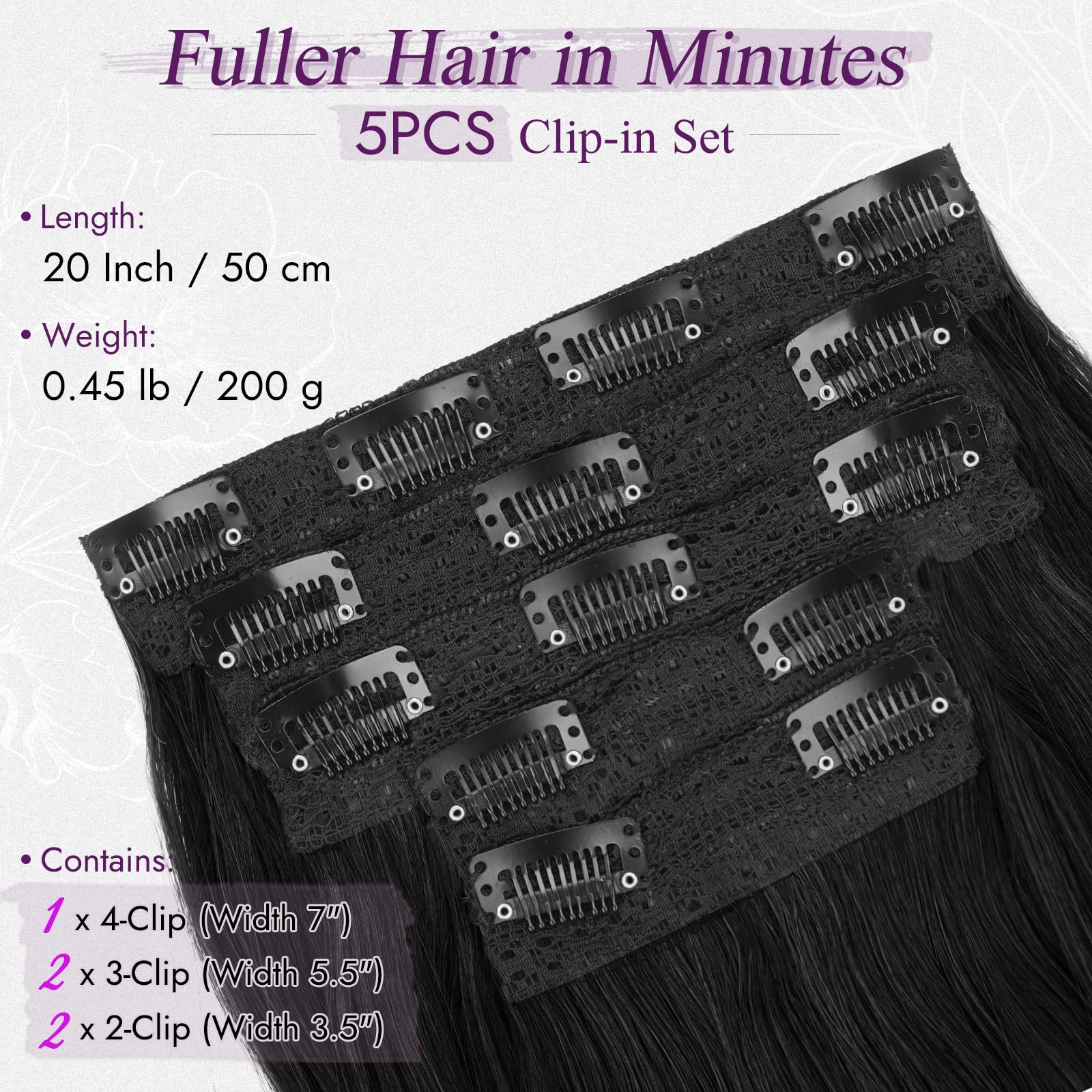 BARSDAR Natural Black Clip in Hair Extensions, 20 Inch Soft Wavy Clip in Hair Extensions for Women - Image 2