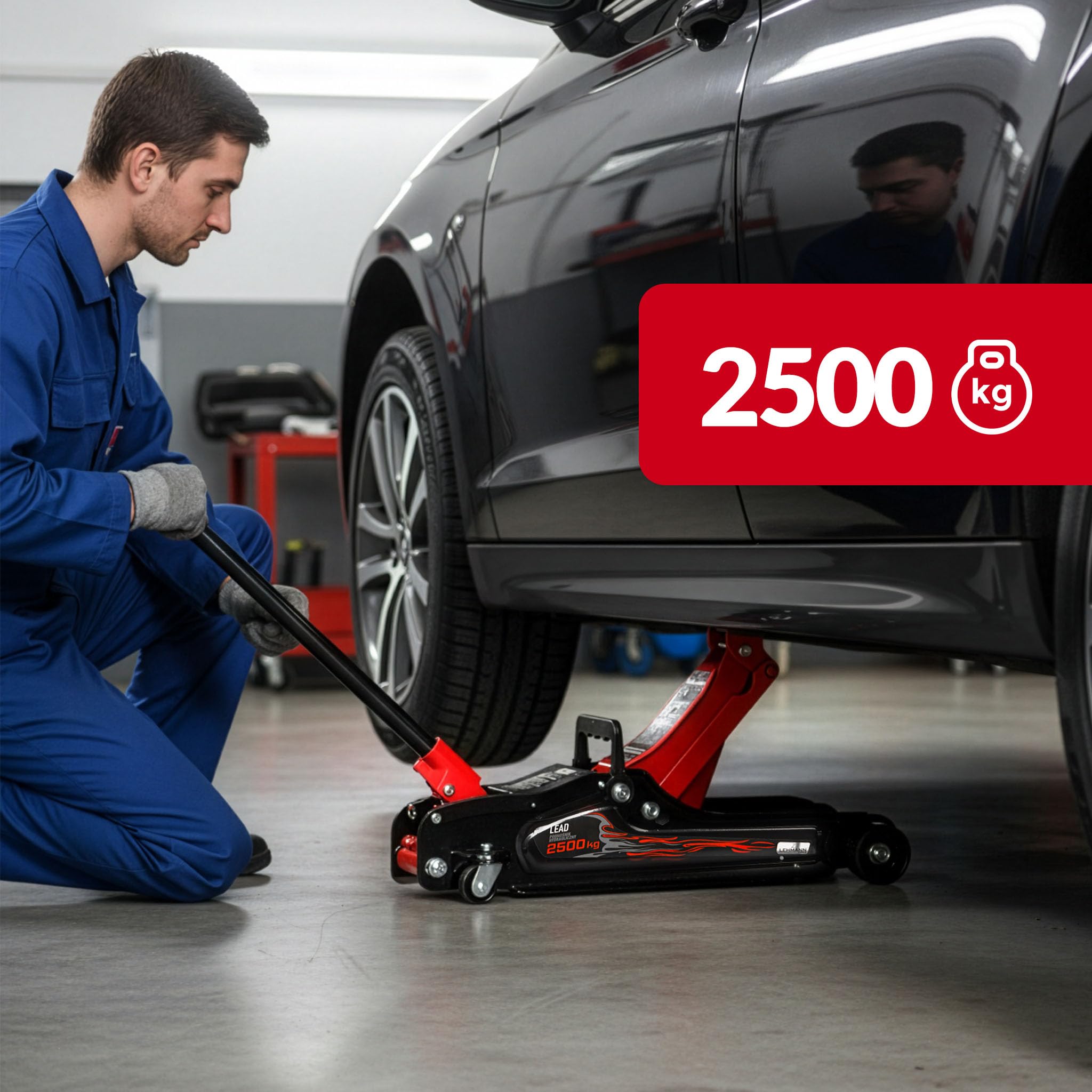 LEHMANN Podnośnik ołowiany, hydrauliczny podnośnik manewrowy | udźwig 2500 kg | gumowa podkładka | wymiana opon, wymiana oleju | do domu i warsztatu | udźwig 2 tony