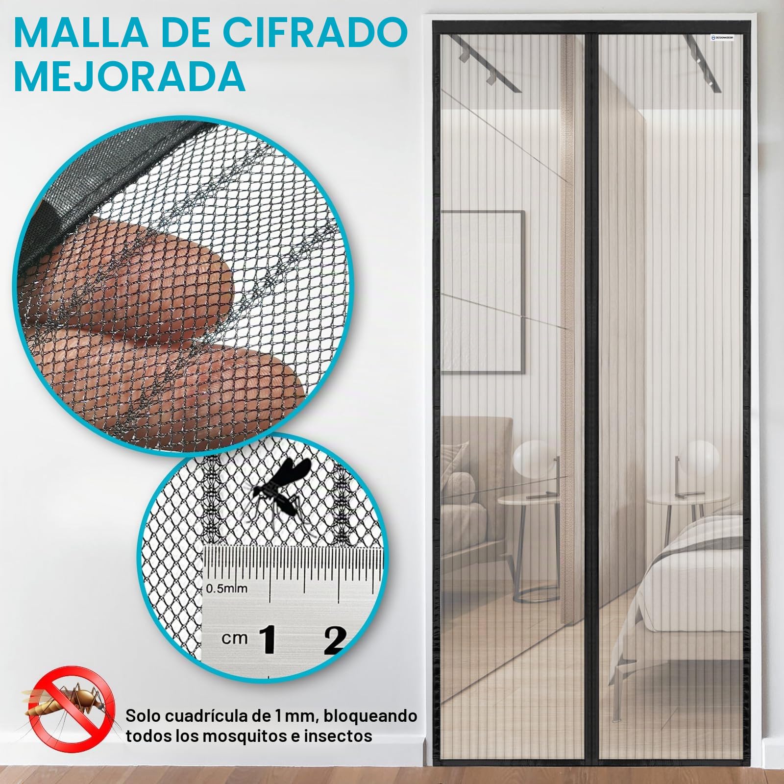 Mosquitera Cortina Puerta Magnetica 130x200, Mosquitera Imantada Puerta, Proteja a su Familia de los Mosquitos