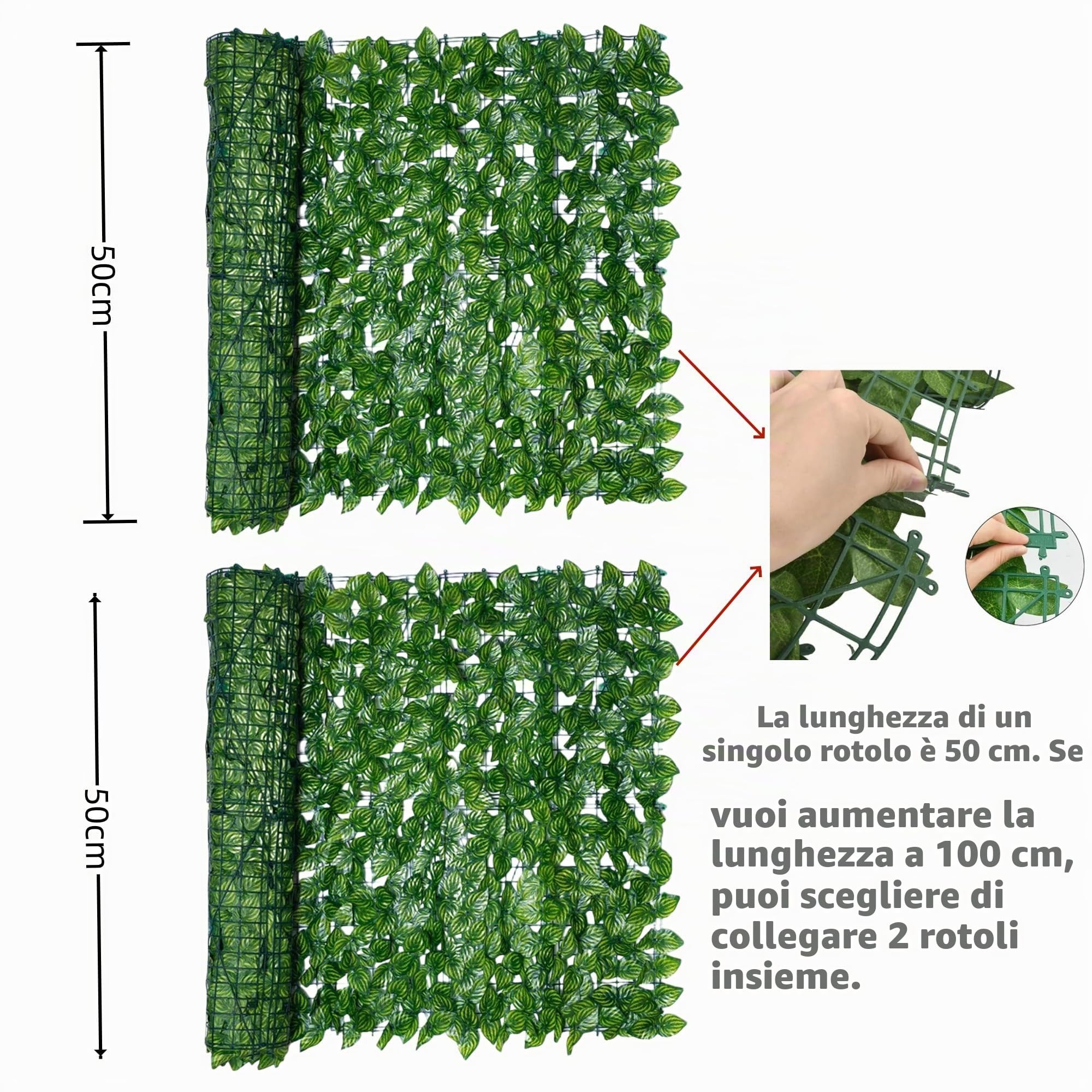 Recinzione da giardino 3 x 0,5 m traliccio di edera artificiale foglie recinzione privacy pannelli per piante, balcone, esterni, siepe artificiale di foglie di edera