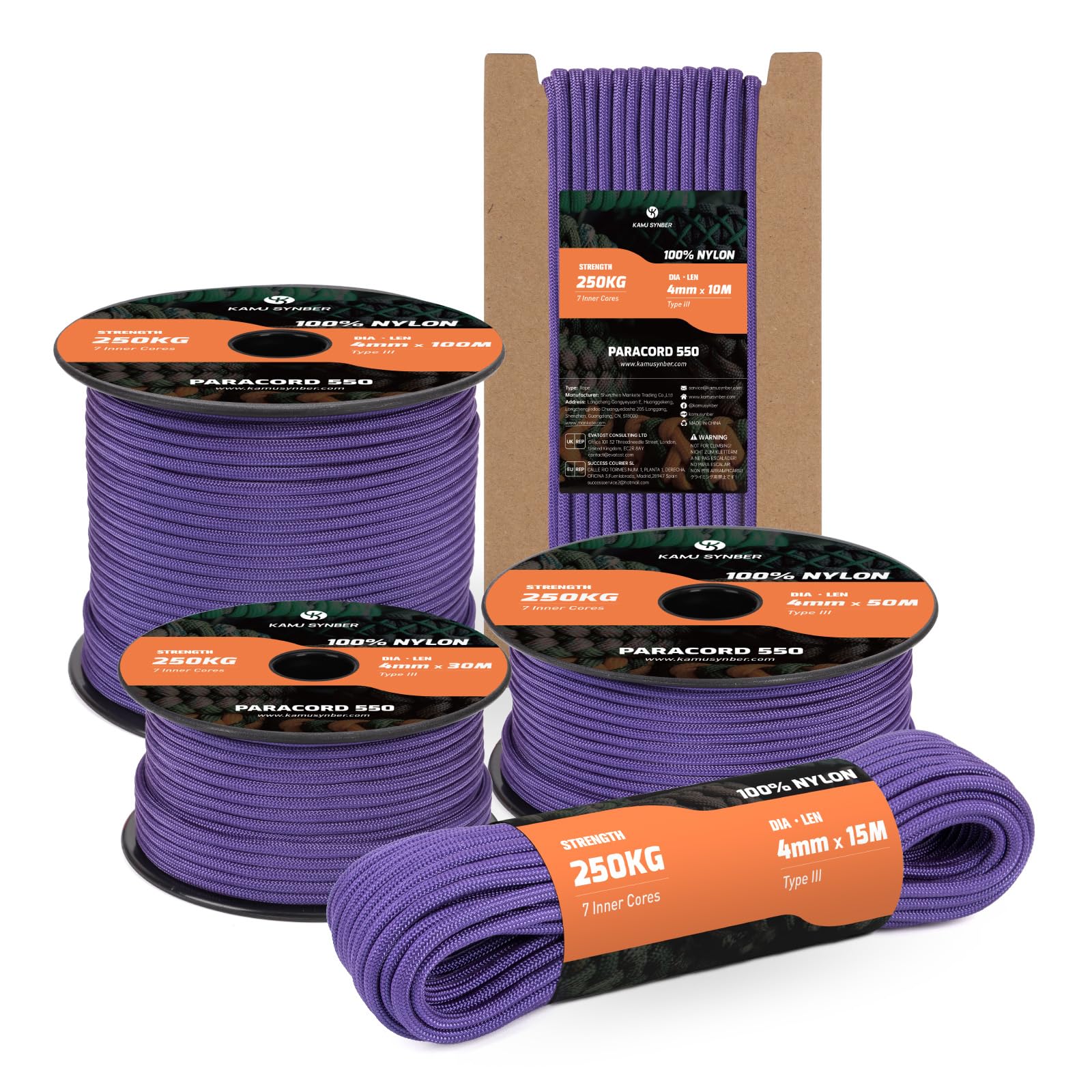 Kamu Synber 550 Paracord 4mm 100m Type III 7 Strands Nylon Rope Cord