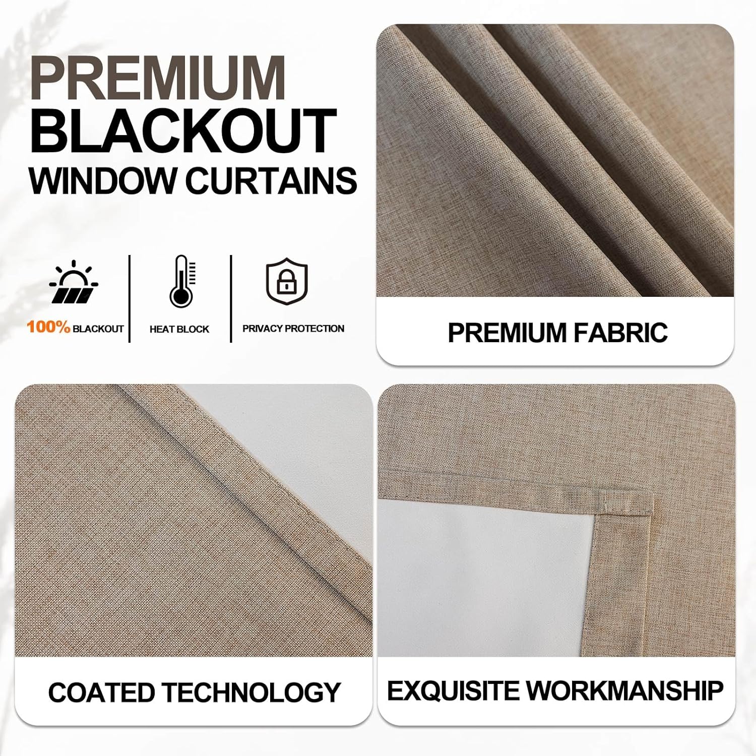 Jilron Adhesive Curtain,100% Blackout Shades,No Rod,Easy to Install,Provides Privacy Protection for Bedrooms (Light Coffee - W35 × L72 in)