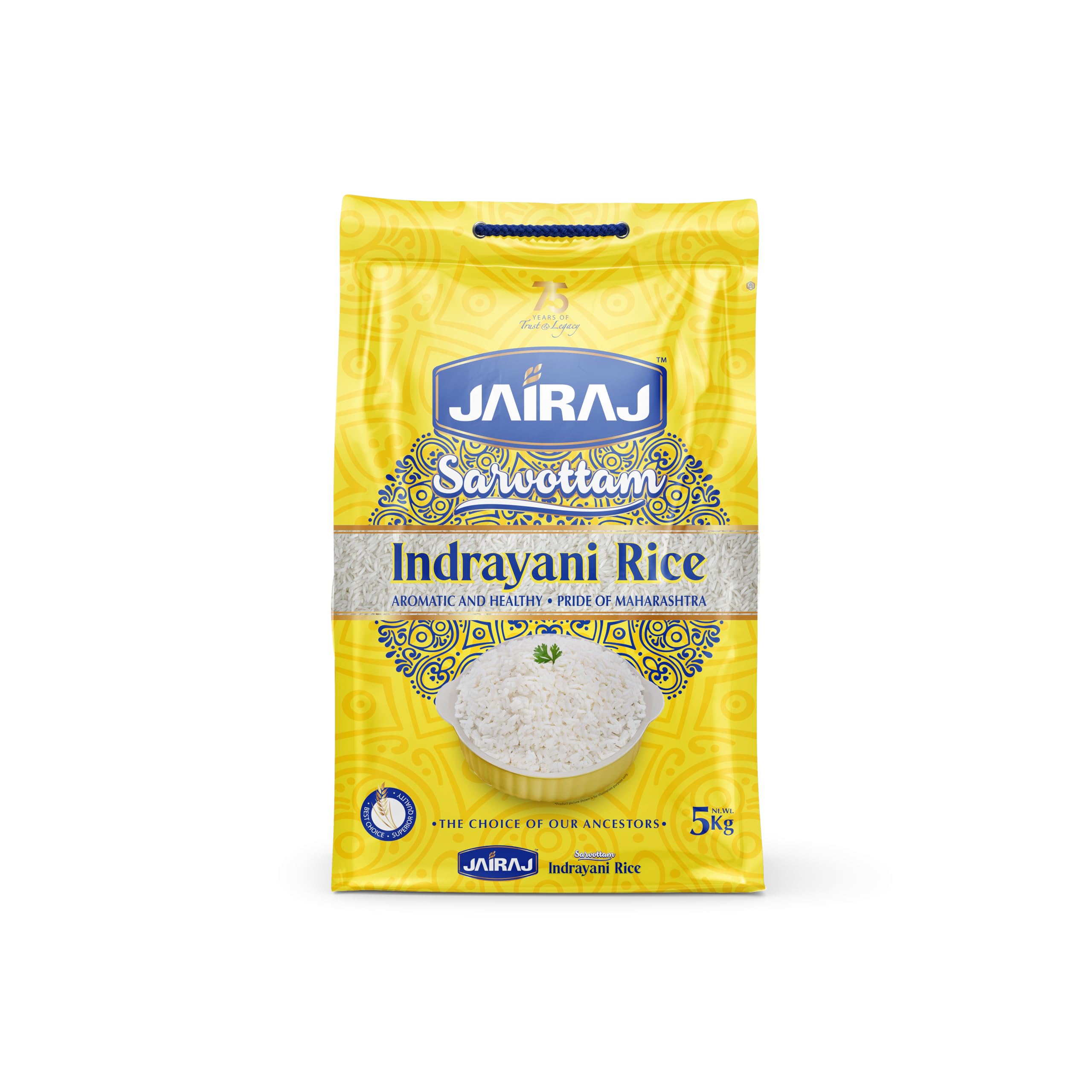 Jairaj Indrayani Long Grain Rice- Maharashtrian Indrayani Rice, Naturally Fragrant, Soft And Sticky, Healthy Rice From Maharashtra, Legacy Of Taste,5 Kilogram