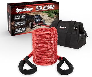 SpeedStrap Big Mama Kinetic Tow Rope Recovery Kit 7/8" x 30', 28,300 lbs Break Strength, Heavy Duty for Jeeps, UTVs, SXS, ATVs, 4x4 Trucks, Buggies, Includes Gear Bag