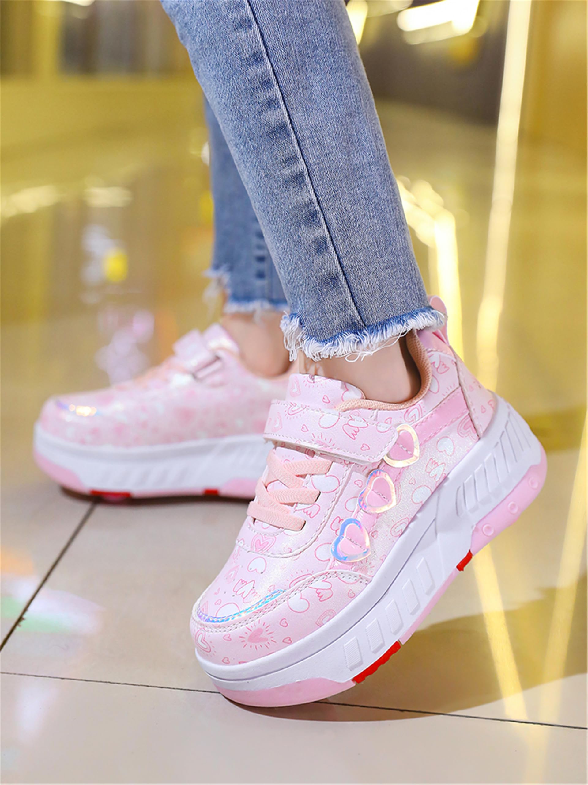 Chaussures à roulettes pour Filles garçons, Chaussures de Skateboard à Baskets 2 en 1, roulettes pour Enfants Chaussures à 4 Roues, Sneakers de Fitness Réglables Adolescents