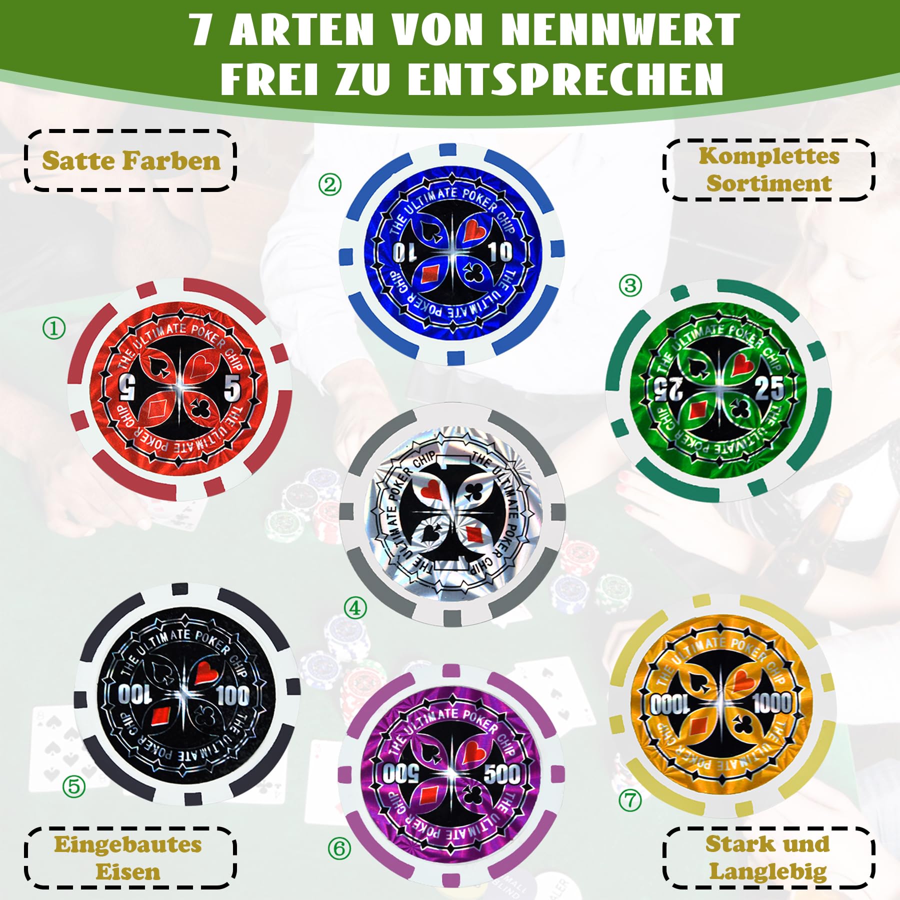 SUBTLETY Pokerkoffer Pokerset mit Aluminium Gehäuse 500 Laser Pokerchips Professionelle Poker Set inkl. 2X Pokerdecks, 3X Dealer Button, 5X Würfeln, 2X Schlüssel (Schwarz)