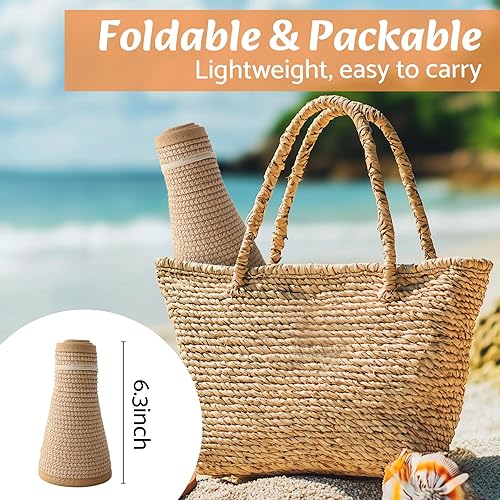 Miniatura 5 de NPQQUAN Sun Visor Hats for Women Wide Brim Ponytail Straw Beach Hat Packable Foldable UPF 50+ Floppy Travel Hats