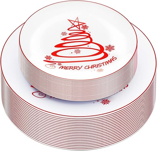 Miniatura 1 de EBOOT 60 platos de plástico para árbol de Navidad, platos redondos desechables de postre para suministros de fiesta de Navidad, 10.25 pulgadas y 7.5