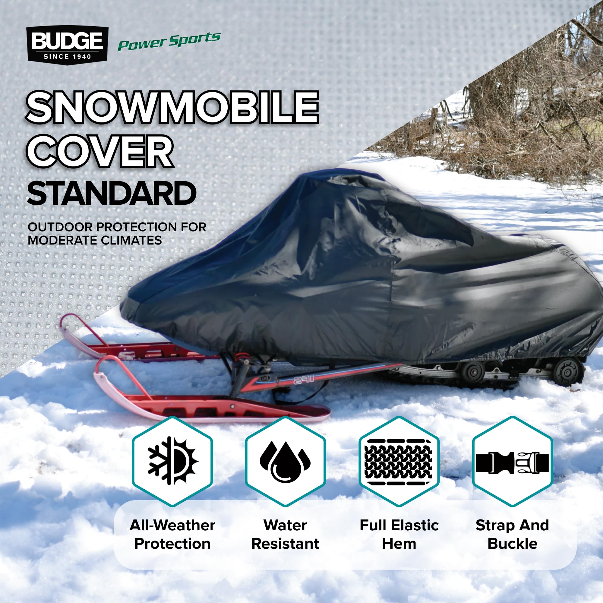 Budge Housse de motoneige SM-4 Sportsman, imperméable, Noire, XL : Convient aux motoneiges de 368,3 cm (L) x 129,5 cm (l) x 121,9 cm (H)