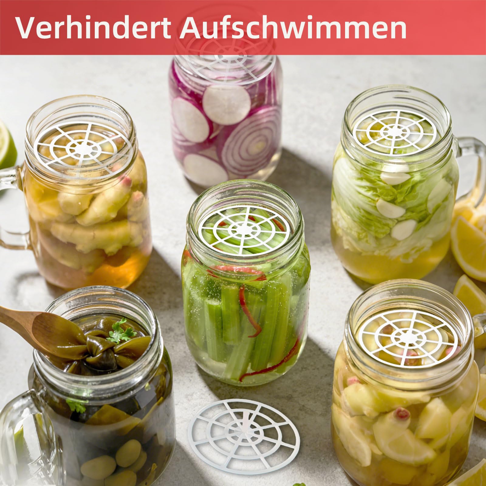Juego de fermentación de 5 Piezas de jarras para encurtir pepinos, Pesos de fermentación para tarros de conservas, diseño de Malla, Kimchi chucrut Verduras, para encurtir y fermentar Alimentos