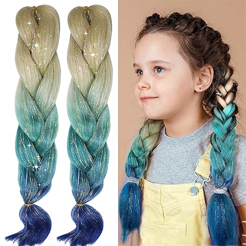 2 piezas de cabello trenzado degradado mejorado con extensión de cabello, mezcla de oropel de oropel, trenzado sintético colorido de 3 tonos para