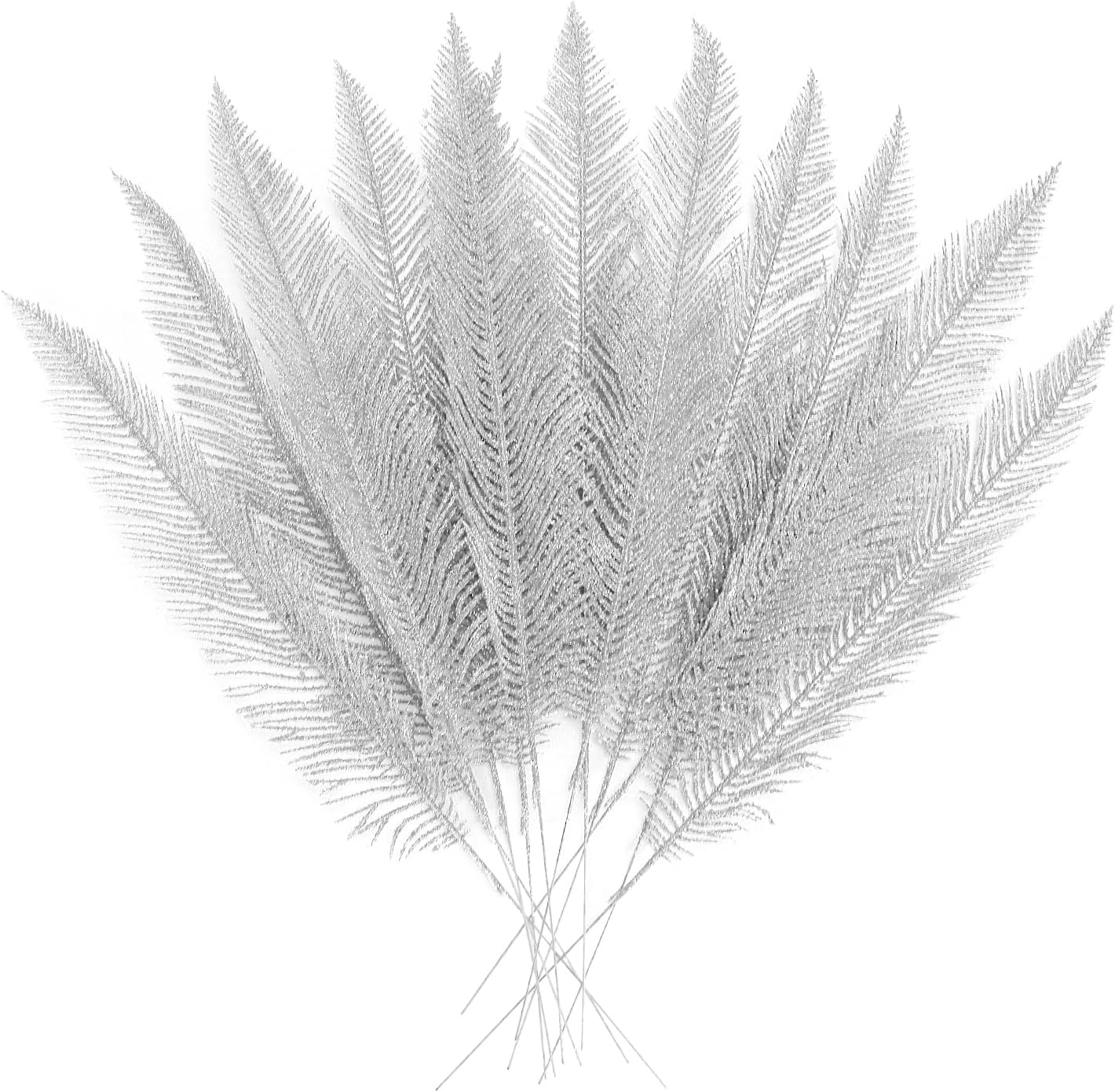 KKSTY Pack of 12 Artificial Glitter Feather False Leaves Christmas Tree