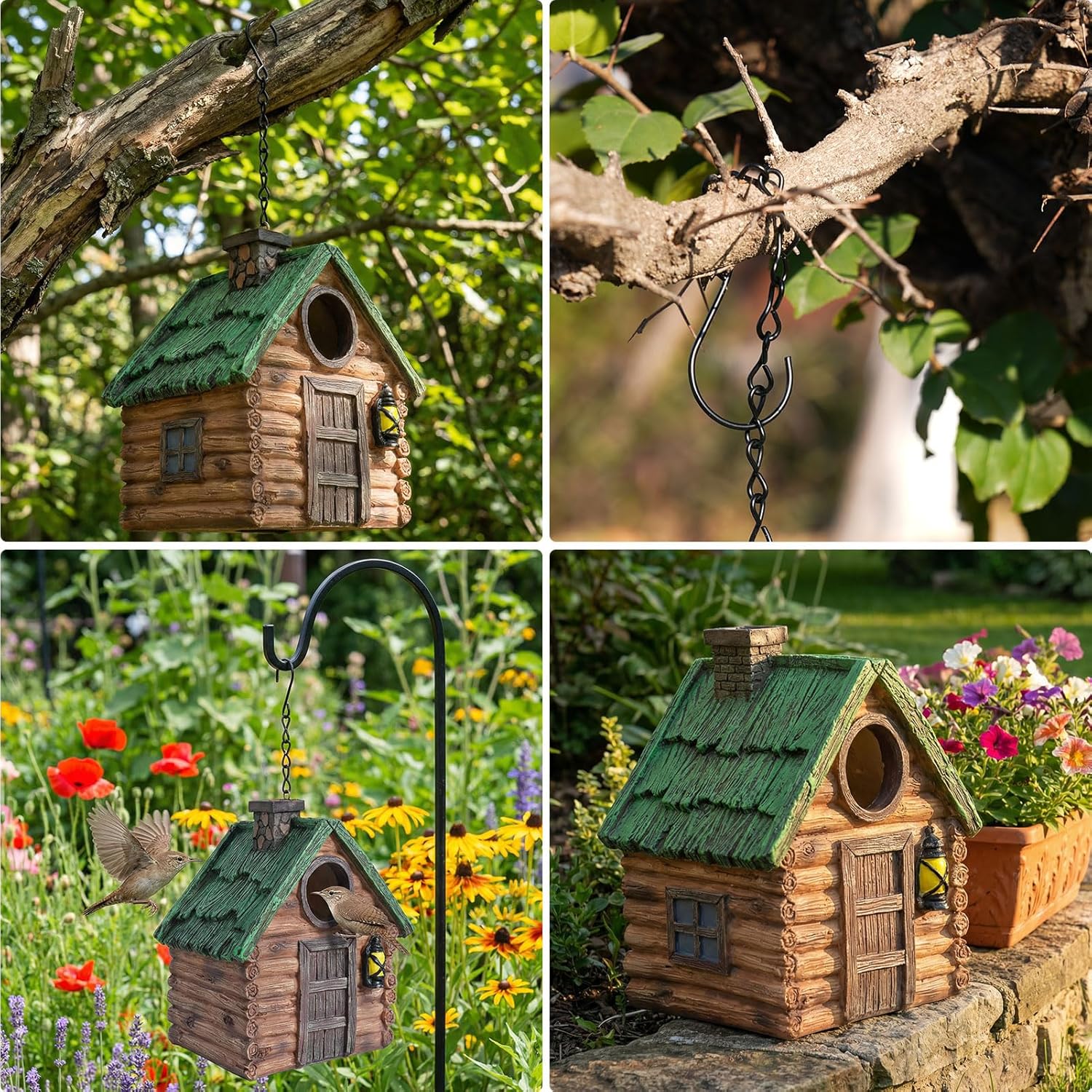 DEWEL Bird Houses for Outside Clearance, Waterproof Resin Birdhouses for Outdoors, Rustic Bird House Garden Backyard Decor, Hanging Bird House for Bluebird Finch Wren Chickadee, Best Gift Choice
