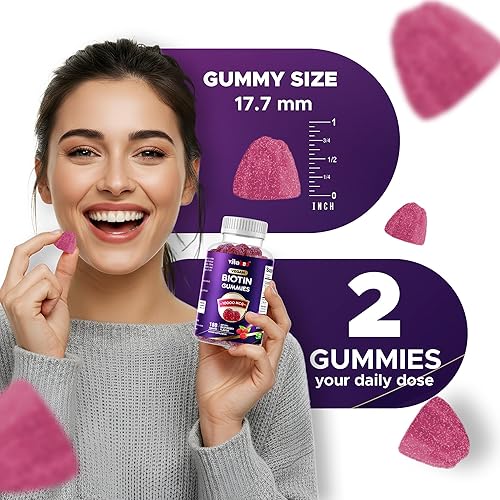 Miniatura 3 de Gomitas de biotina de 10000 mcg para el crecimiento saludable del cabello, la piel y las uñas, vitaminas para mujeres, hombres y niños, vegano, sin