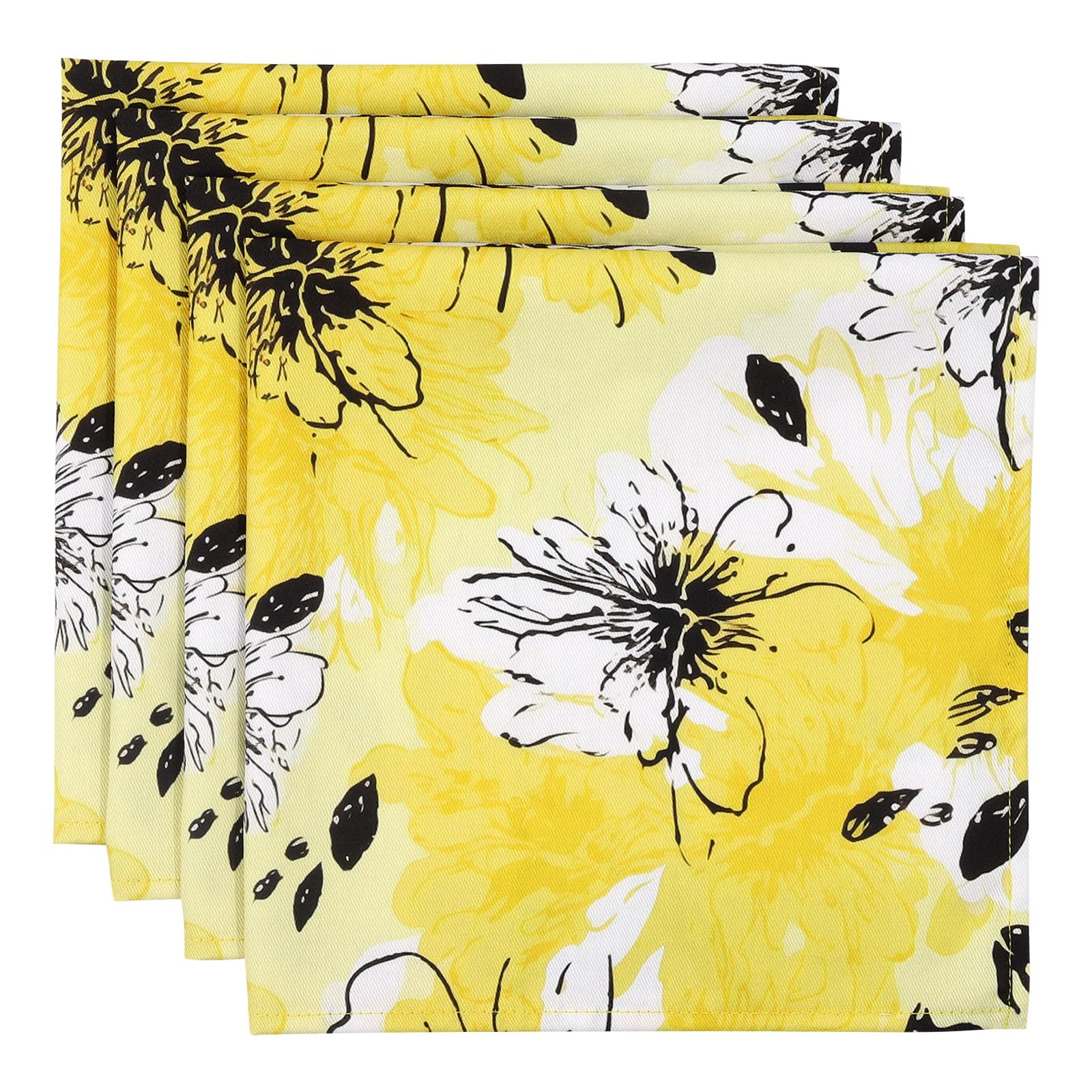 Yellow Flower Print Cloth Napkins 100% Cotton, 18" X 18" Napkins Cloth Spring Color, Washable Napkins for Dinner Table Kitchen Party, Wedding, Restaurant & Camping (Set of 4)