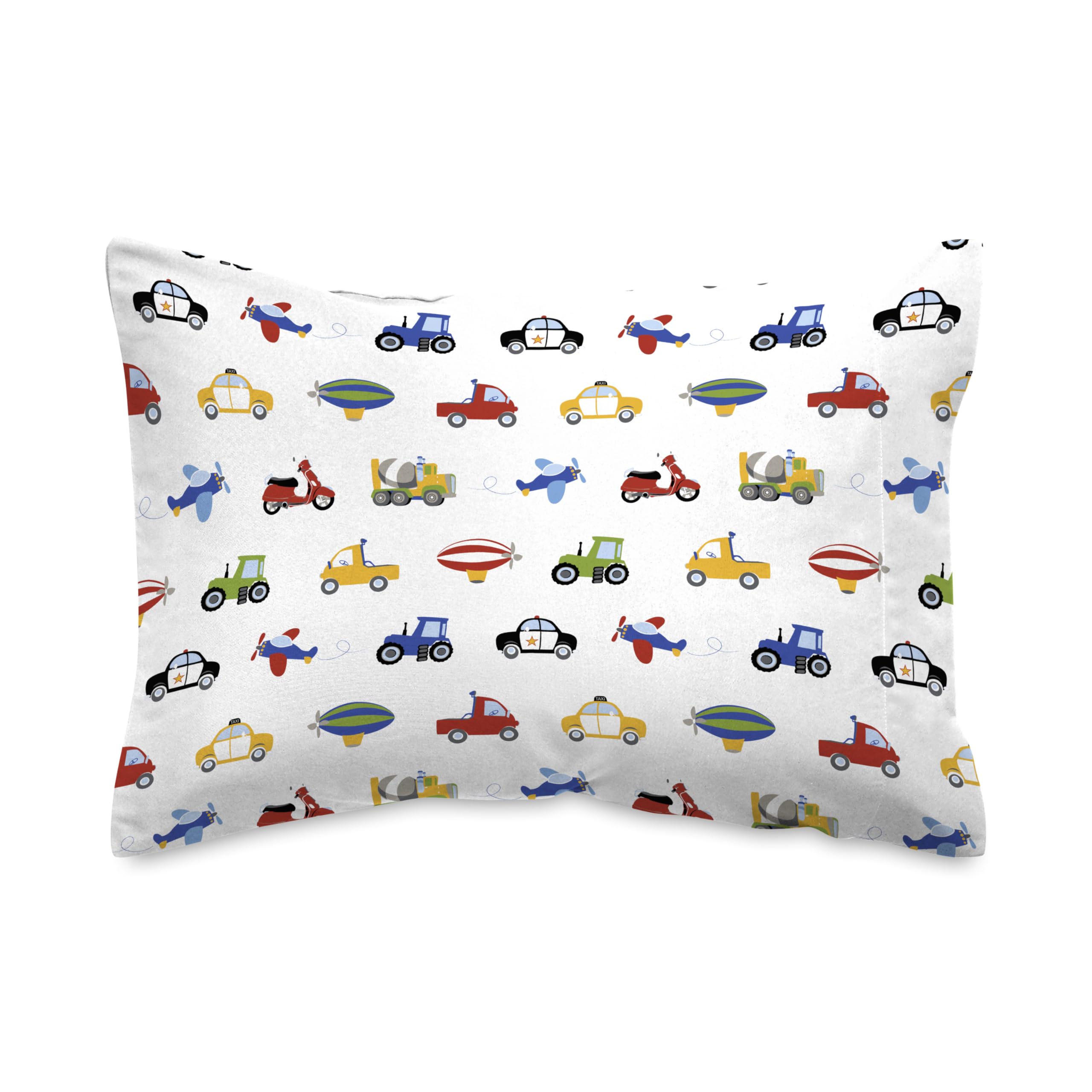 Dream Factory Zestaw pościeli dla dzieci lekkie prześcieradła z mikrofibry super miękkie łatwe mycie przytulna pościel 25 cm kieszeń - pełne, niebieskie ciężarówki traktory samochody