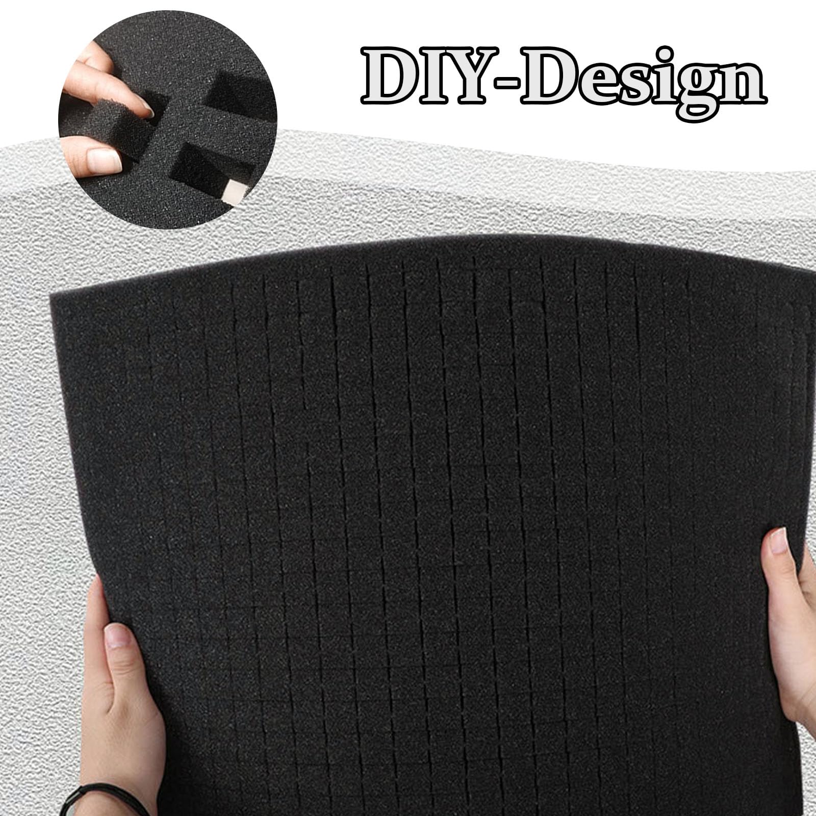 Schiuma a Griglia, 2 Pezzi 400 x 300 x 50 mm Gommapiuma a Griglia, Rete Gomma da Tagliare, Inserto in Schiuma Pretagliato, per Rivestimento interno della confezione, Nero