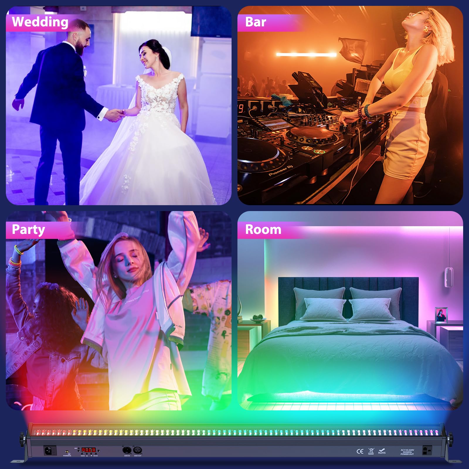 336 LED Bar Wallwasher, U`King 120W RGBW Lichteffekte Bühnenlicht Strahler, Discolicht Partylicht dmx Controller Strobe Beleuchtung für DJ Party Outdoor, 1 Stück