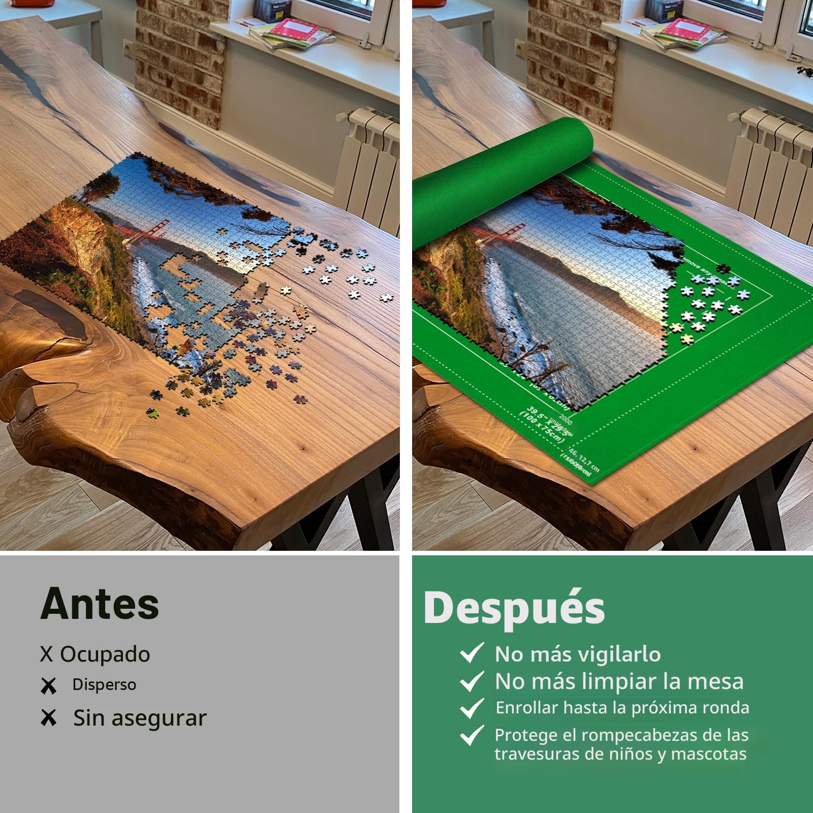 MOZOOSON Tapete Puzzle 2000 Piezas, Puzzle Mat Roll Fieltro Tapete para Puzzle, Alfombra Puzzle, Accesorios para Guardar Los Puzzles con 6 Puzzles Clasificadores