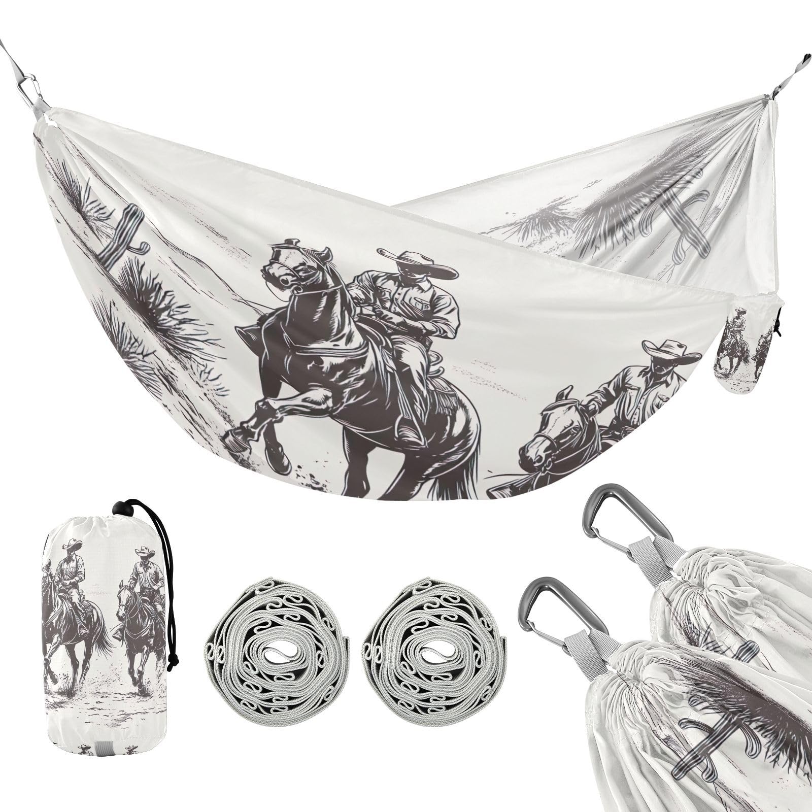 Haskirky Western Cowboy Camping Hammock, Single Portable Hammocks with Tree Straps & Attached Carry Bag, 330Lbs Capacity Perfect for Outside Indoor Hiking Beach Backpack Travel