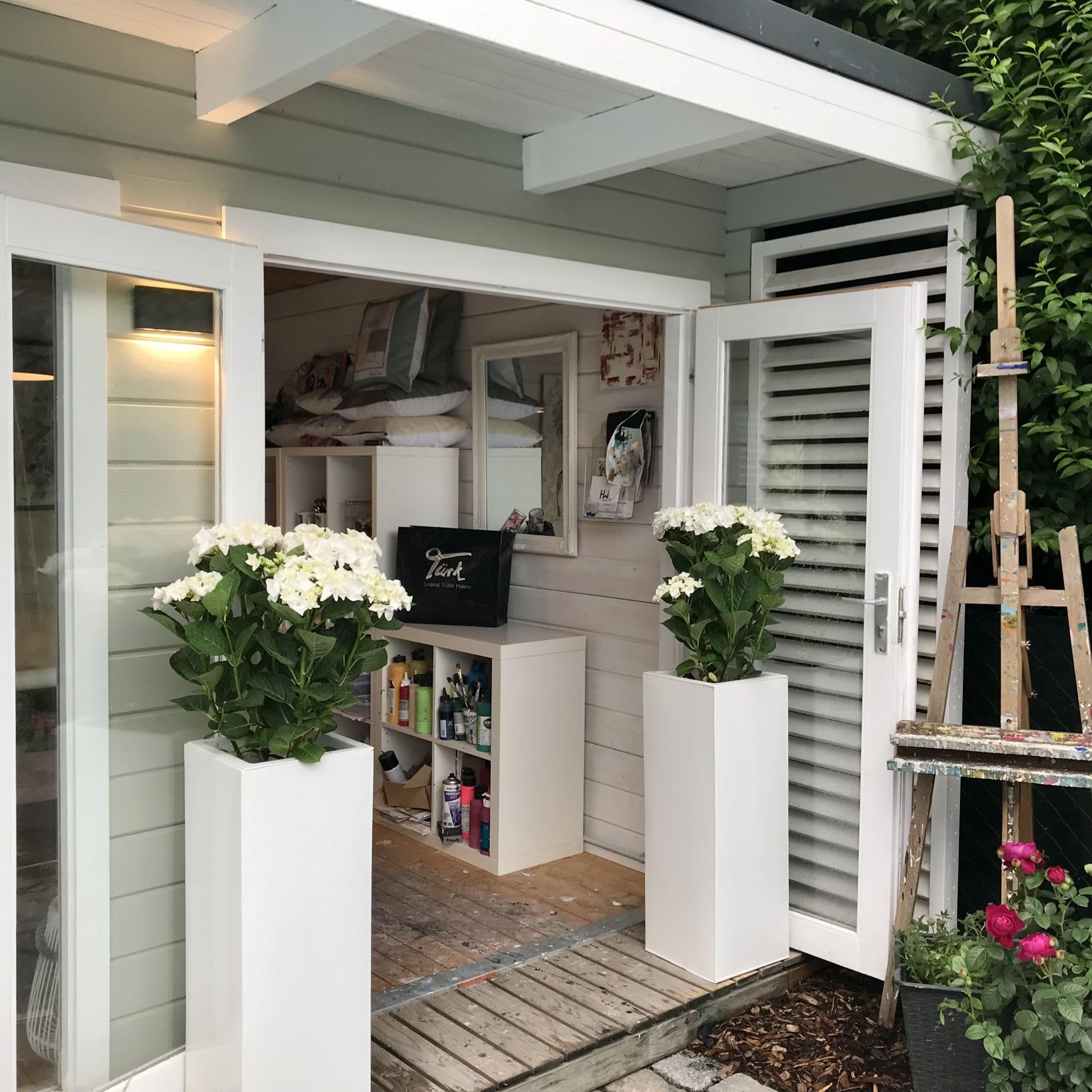 AE Trade Pot de fleurs carré haut en zinc avec système d'irrigation Blanc 80 cm