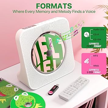 ROADOM Portable CD Player with Bluetooth, Hi-Fi Speakers & FM Radio | Bluetooth transmitter & receiver, Hi-Fi stereo sound, FM radio, USB & AUX, 5 CD formats, compact CD player for kids & seniors