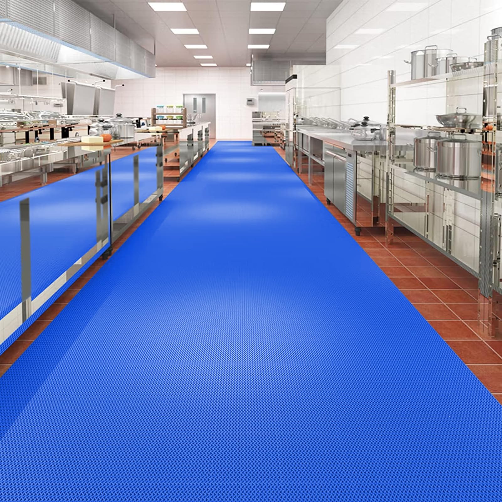 Tappetino Drenaggio Commerciale, 3x3,3 Piedi in PVC Antiscivolo, Tappetino in Rete da 4,5 mm Spessore, Rotolo Zerbino Cavo per Cucina Bar Patio Area Umida,Blu