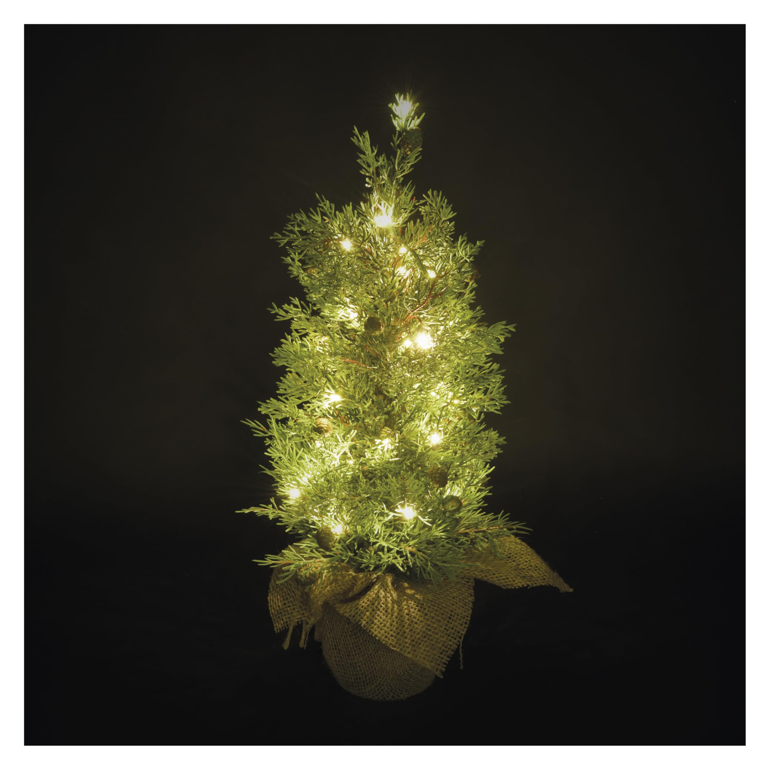 EMOS - Artificial LED Cypress Tree 50 cm - Cypress in Pot, 30 LEDs, Warm White - 6/18h Timer, Battery Operated (3X AA), Cable Length 0.15 m, Includes Jute Bag - 10000 h, for Indoor and Outdoor Use