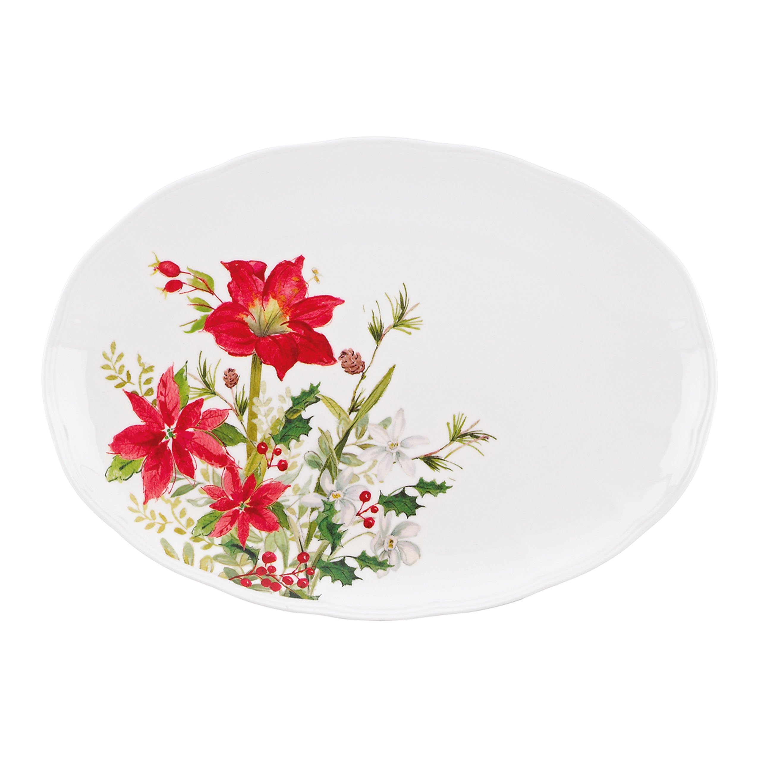 Plat Winter Meadow ovale en céramique blanche pour grand plat de résistance