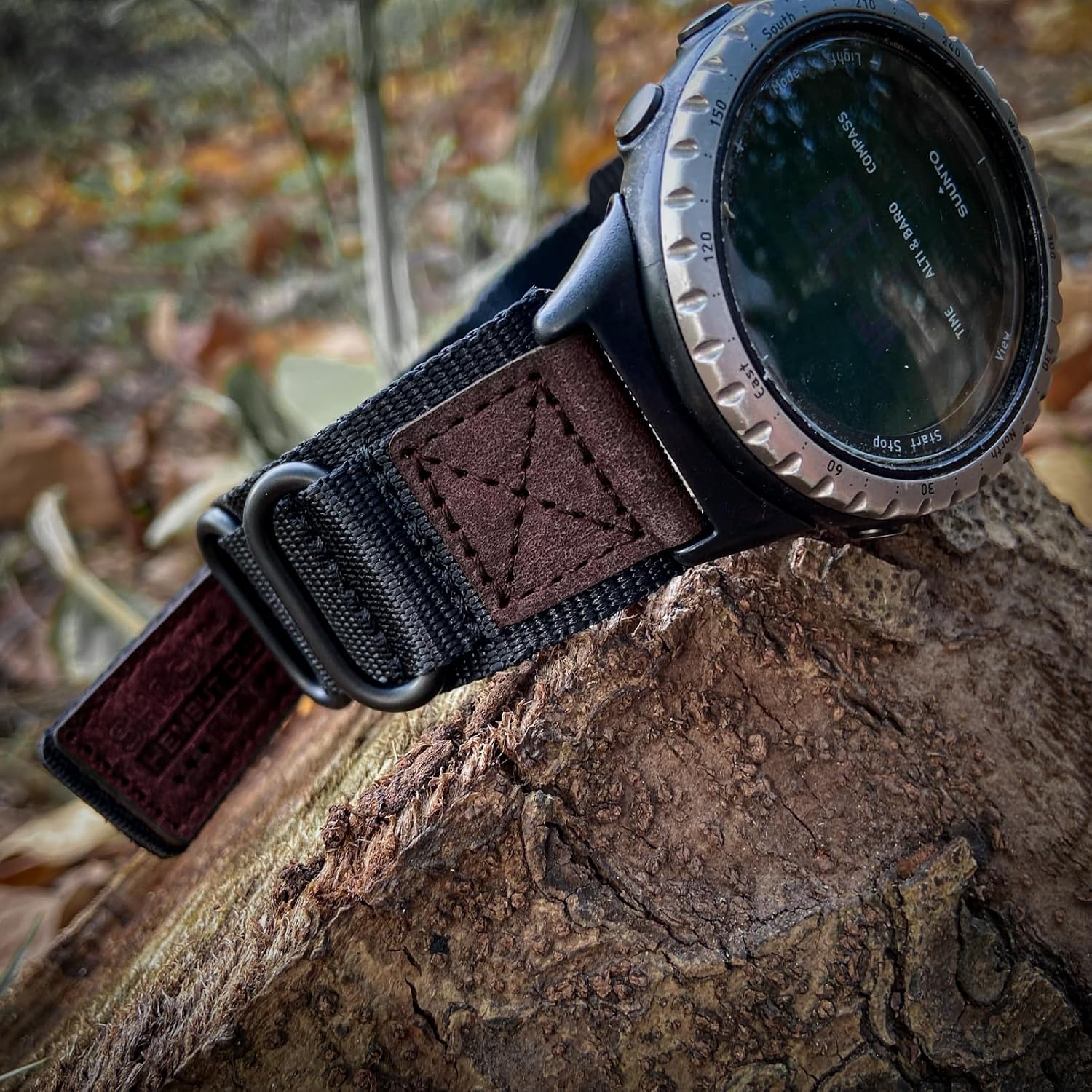 Hook-and-Loop Watch Band Compatible with Suunto Core, Leather & Nylon Comfort Design, Three Adjustable Buckle