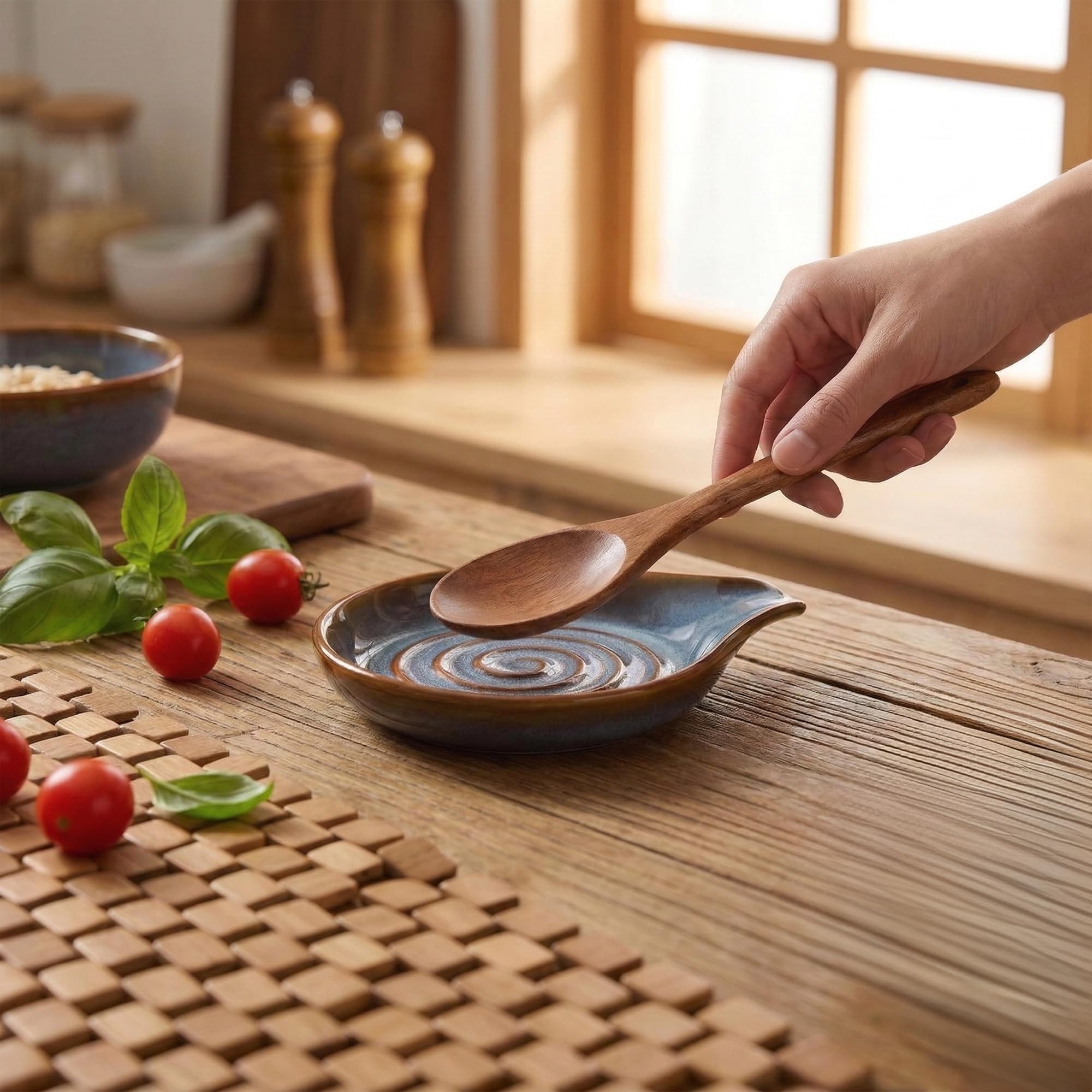 Repose Cuillère Cuisine en Céramique, Porte-Cuillère Multifonction pour Ustensiles de Cuisine, Lavable au Lave-Vaisselle