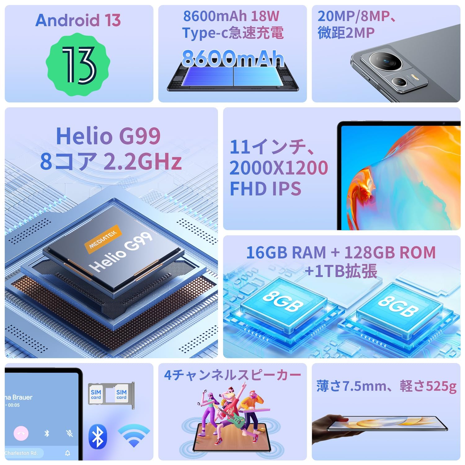 Amazon.co.jp: N-one 11インチ androidタブレット, 高性能G99 8コアCPU