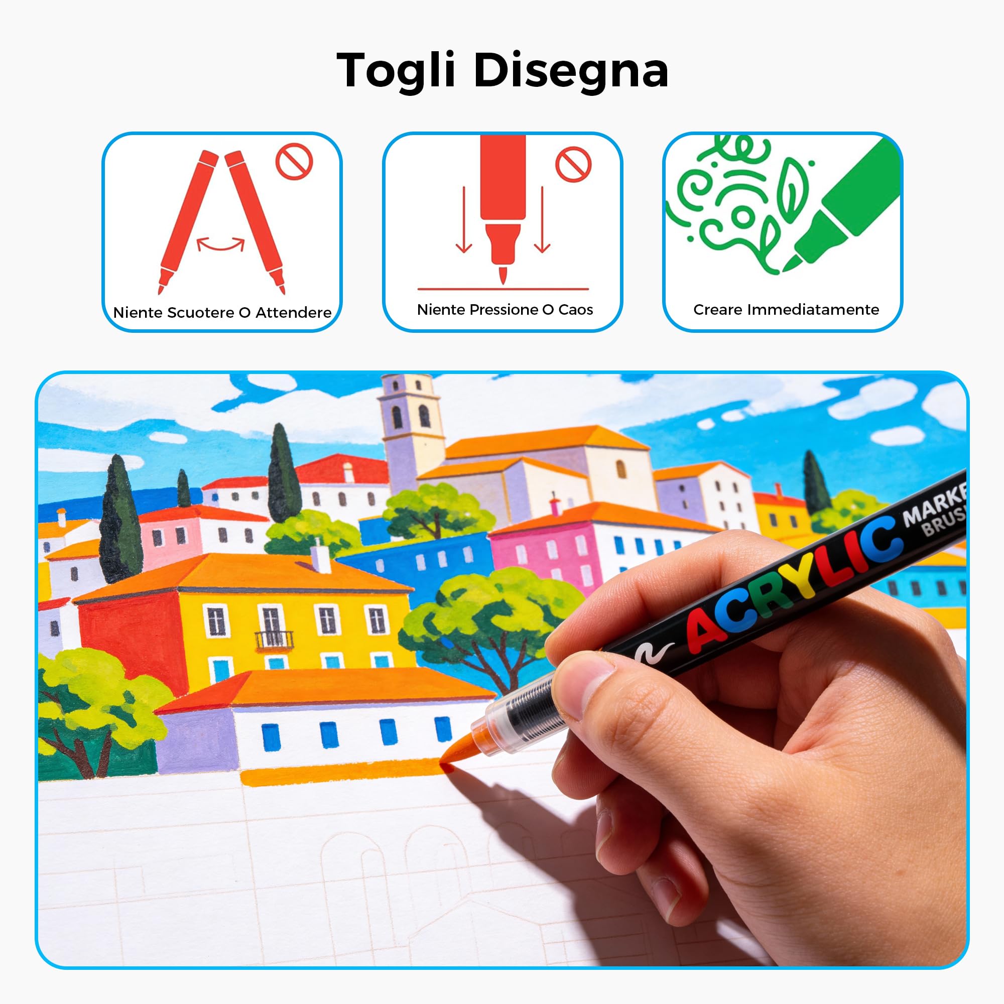 Tongfushop 120 Pennarelli Acrilici, Acrylic Marker Pennello con Flusso Auto-Regolato, Impermeabili ad Asciugatura Rapida per Decorare Sassi, Legno, Ceramica e Vetro | Ideale per Adulti e Fai da Te