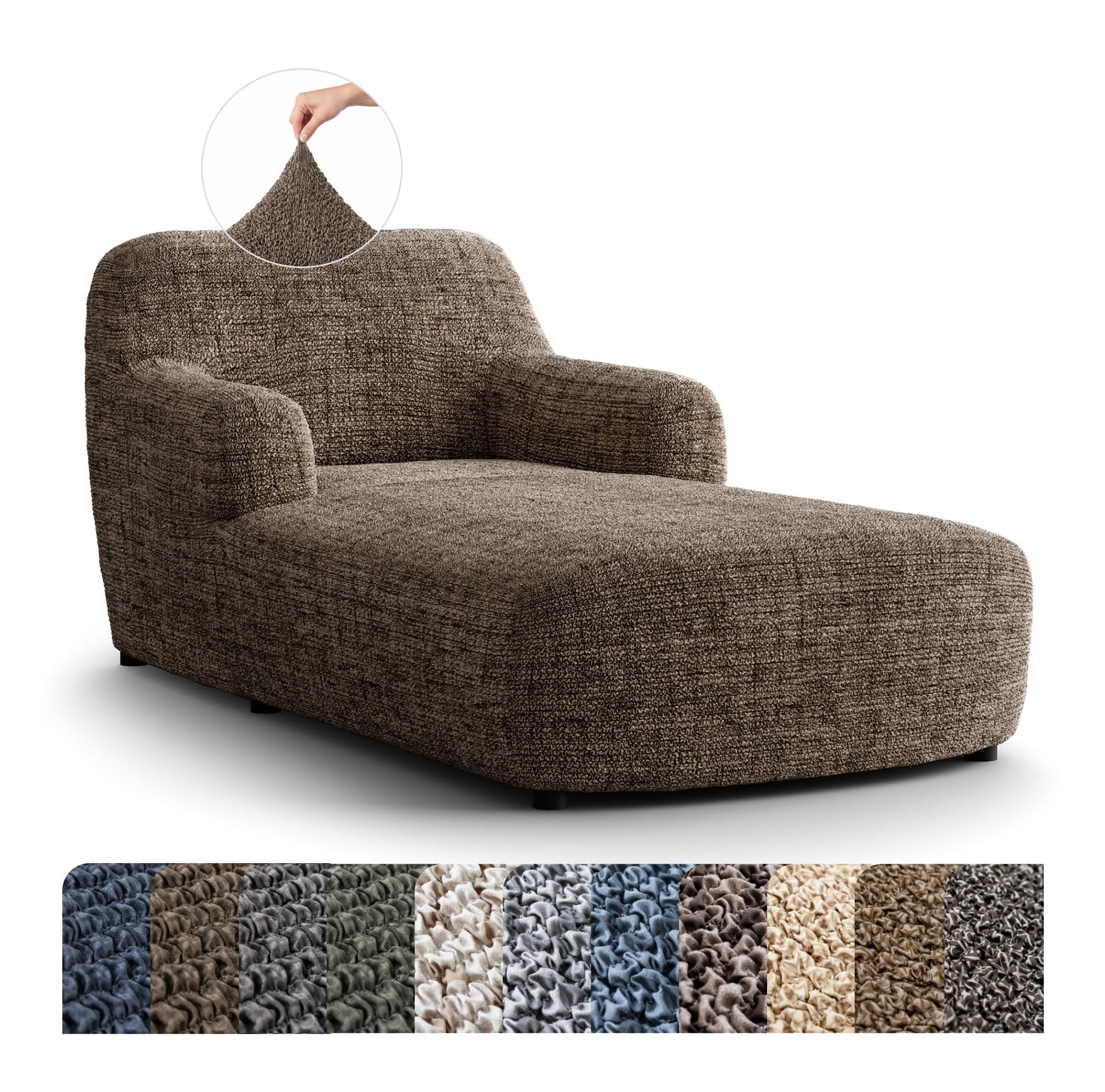 Mamma Mia Covers PAULATO BY GA.I.CO. Chaise Lounge Cover – Soft Form-Fit Slipcover – Stretch 1-Piece Protector for Lounge Chair – Printed Fabric – Vittoria Brown (with Armrest 32"-48" Wide)