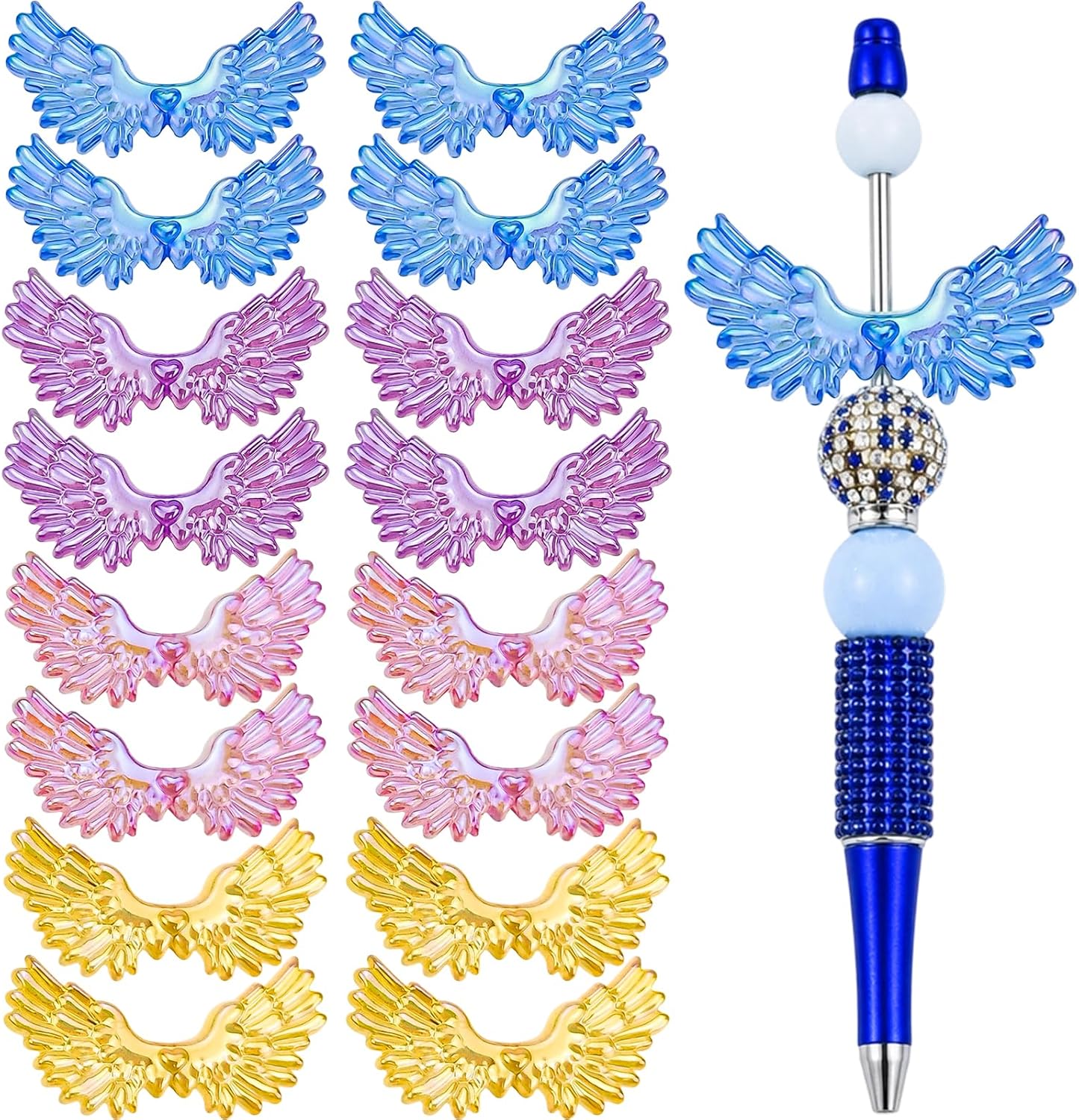 20Pcs Acrylic Wings Focal Beads for Beadable Pens, Colorful Fancy Wing Spacer Beads for DIY Jewelry Making, Large Wing Charms for Keychain, Bracelet, Necklace, Earrings Craft Supplies