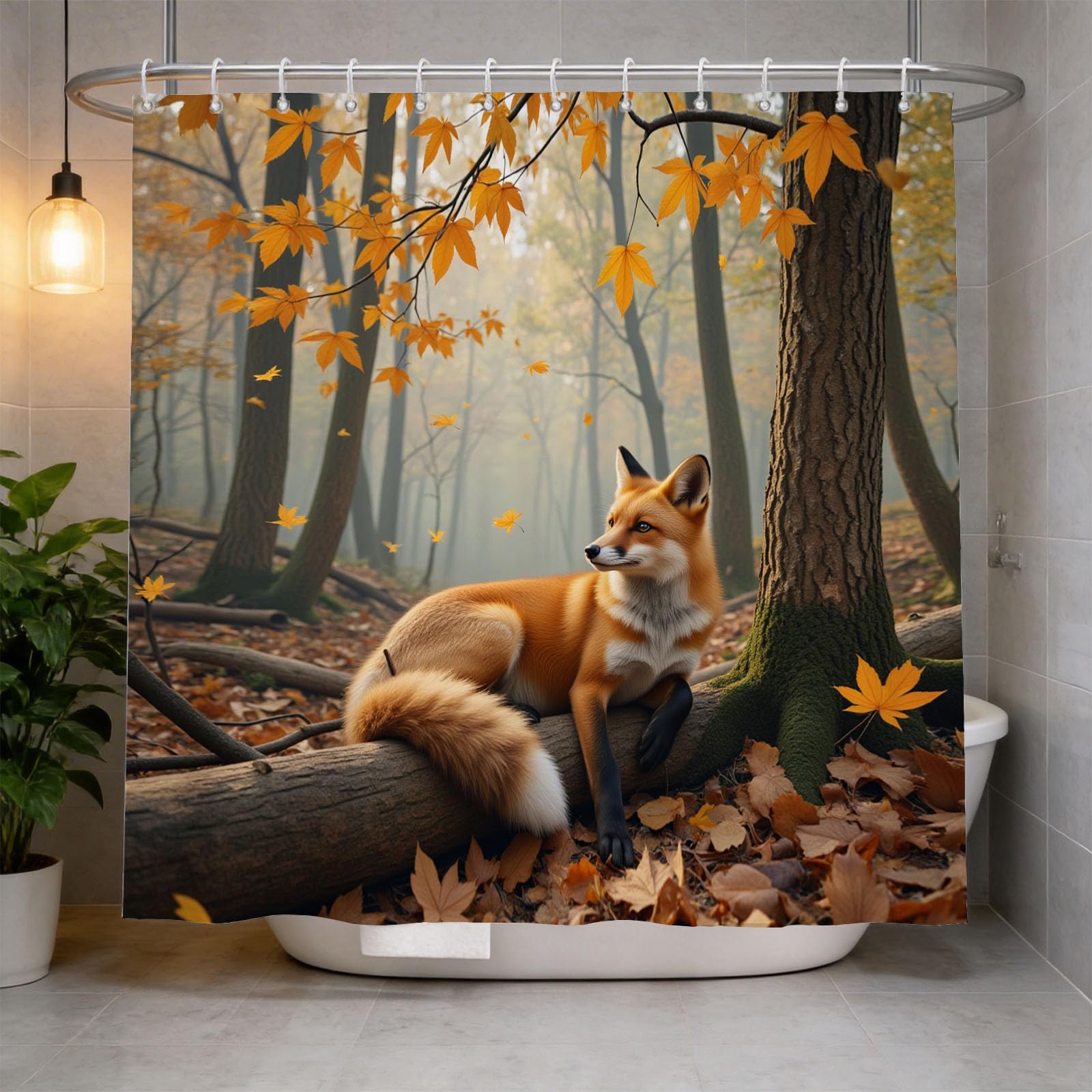 Hongduo 3D Jungle Fox Shower Curtain for Stalls Bathtubs Woods Bathroom Decor Shower Curtain Set Polyester Fabric Waterproof 180x200cm/71X79 Inch with Hooks
