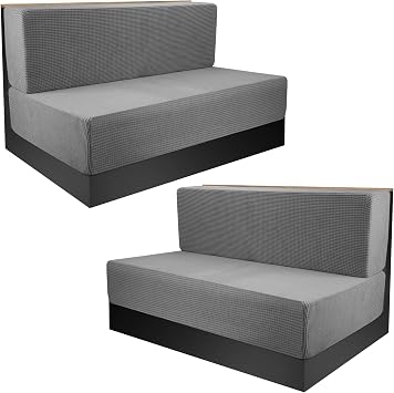 Sfcddtlg RV Dinette Cushion Covers - Grey Stretch Dinette Seat Covers - Washable Loveseat Slipcovers for Camper Car Bench Seats 2 Backrest & 2 Bench Covers