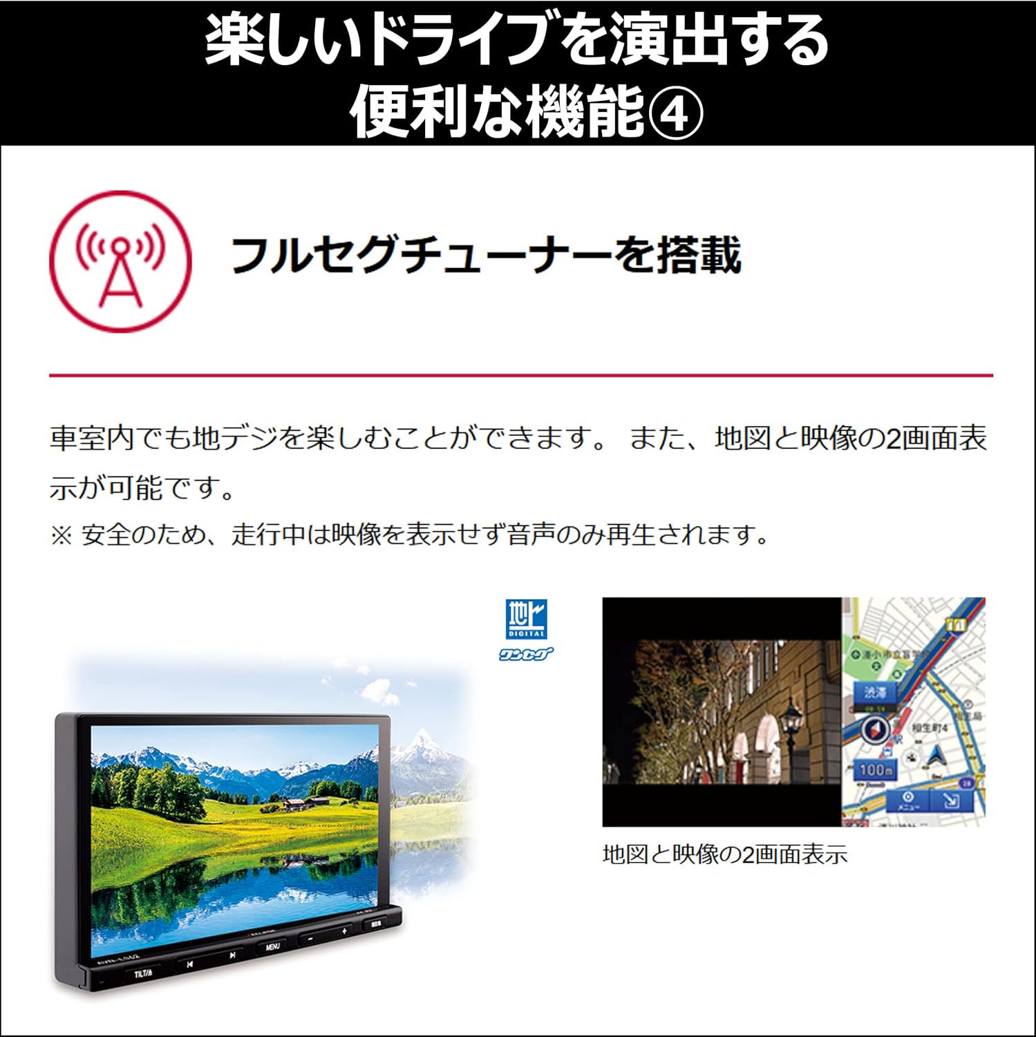 ECLIPSE AVN-LS02 displaying split screen with digital TV on one side and navigation map on the other