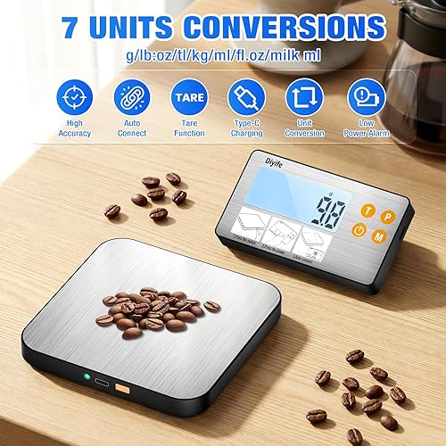 Vista 5 de Diyife - Báscula de alimentos dividida recargable, 33 libras con pantalla dividida, 1 g/0.1 oz de alta precisión, acero inoxidable 304 de grado