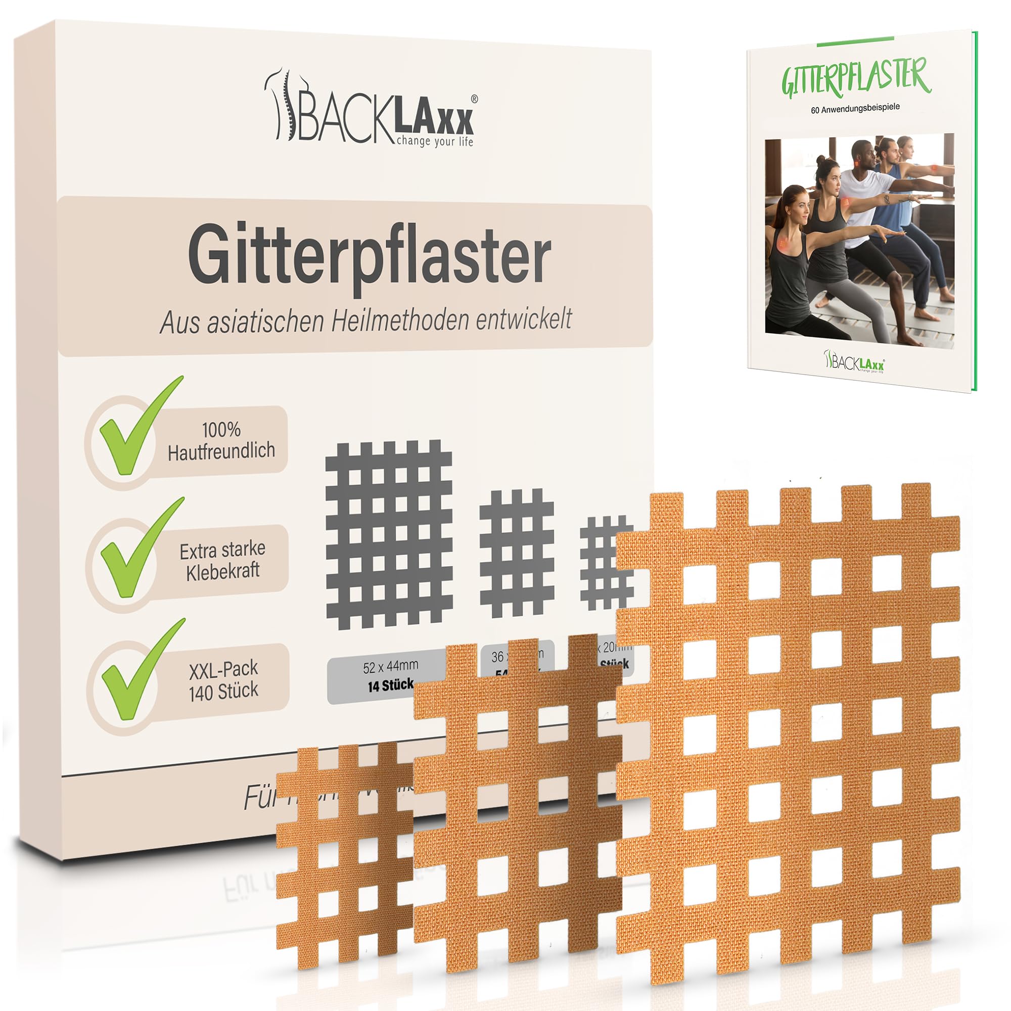 BACKLAXX® Gitterpflaster Set 140 Stk, Gittertape Akupunkturpflaster Typ abc