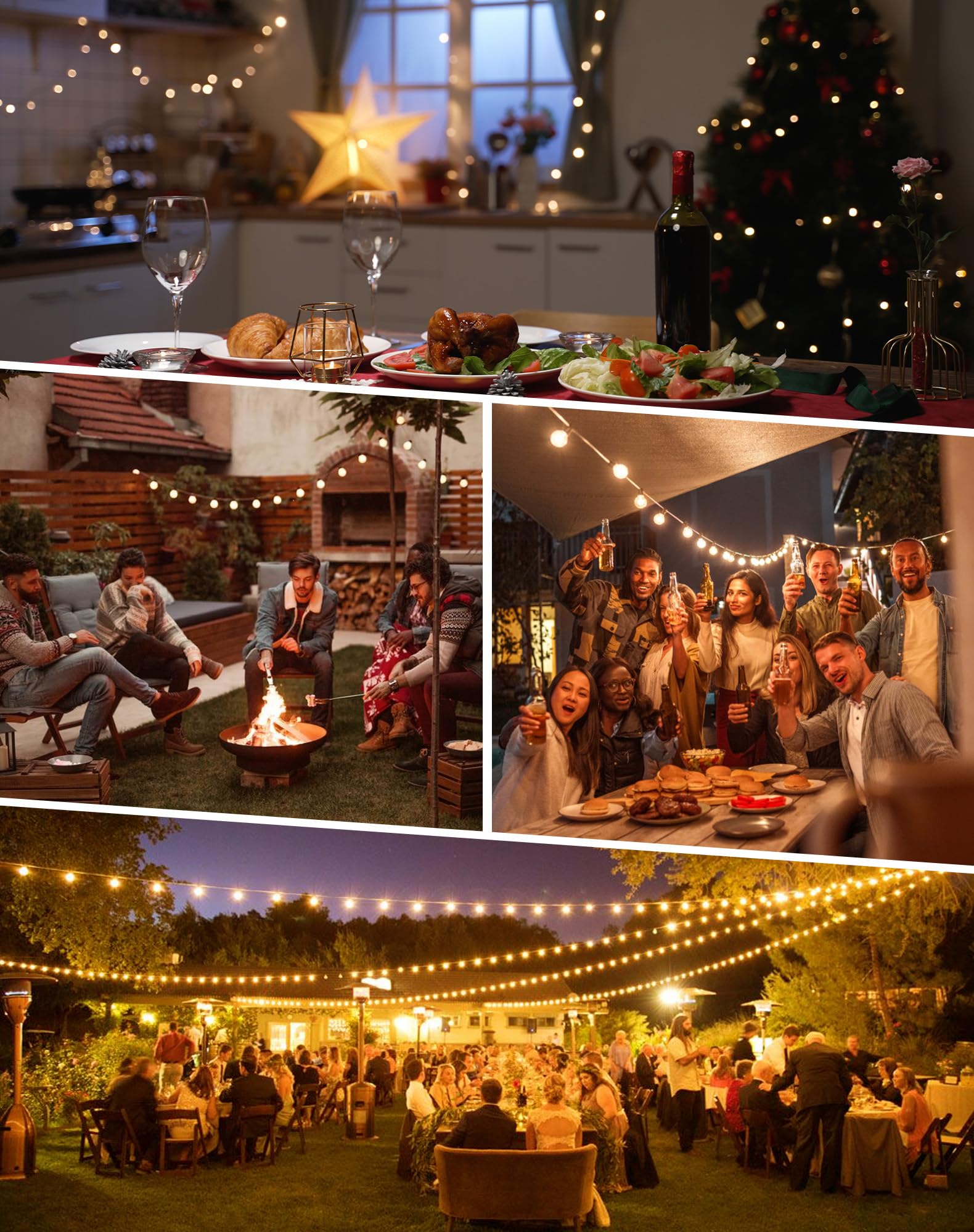Guirnaldas Luces Exterior 15M 25+3 G40 Bombillas Cadena de Luces Impermeables IP44 Conectable Guirnaldas Luminosas Decoración para Interior, Jardín, Terraza, Patio, Bodas, Fiestas, Navidad