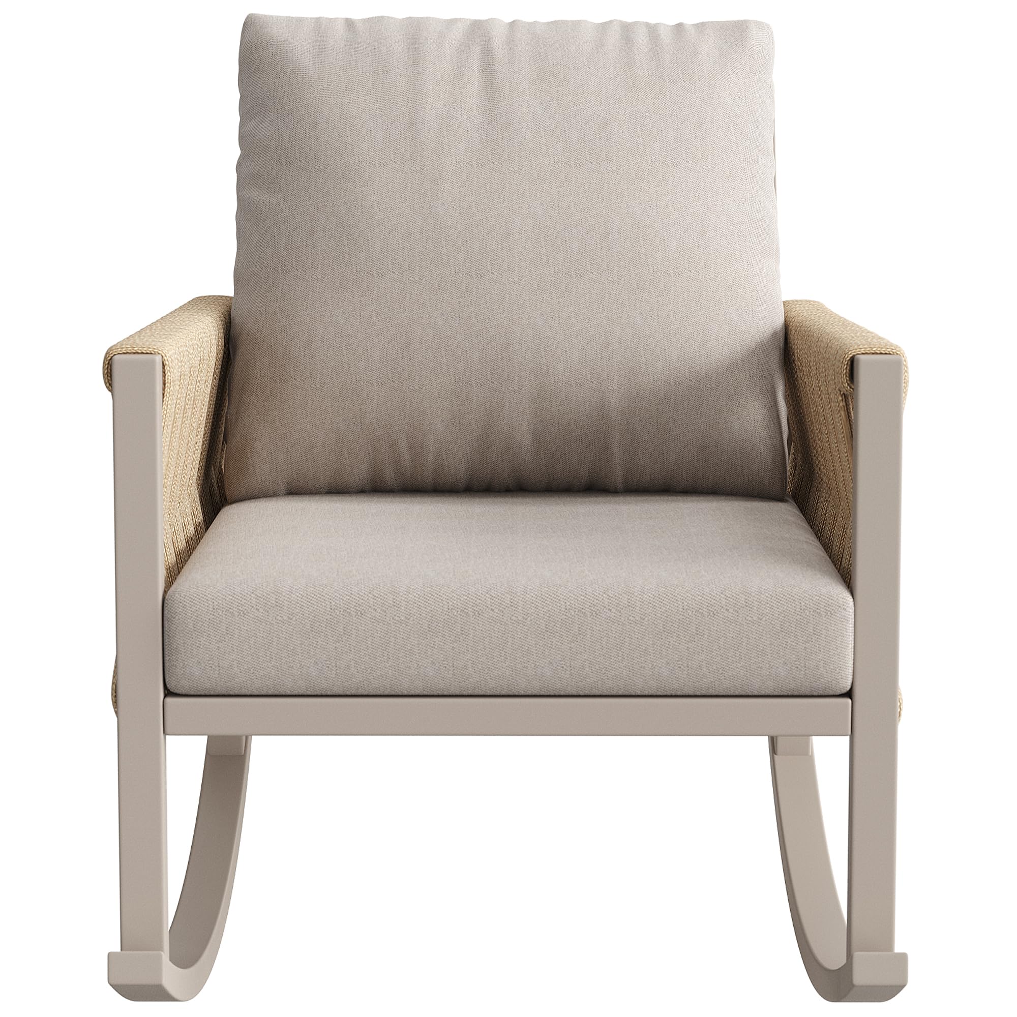 Idemon Mecedora para exteriores (1 juego) con técnica de tejido de cuerda cruzada, marco de metal resistente a la intemperie, cojines cómodos, máx. 120 kg, para jardín y terraza (beige)